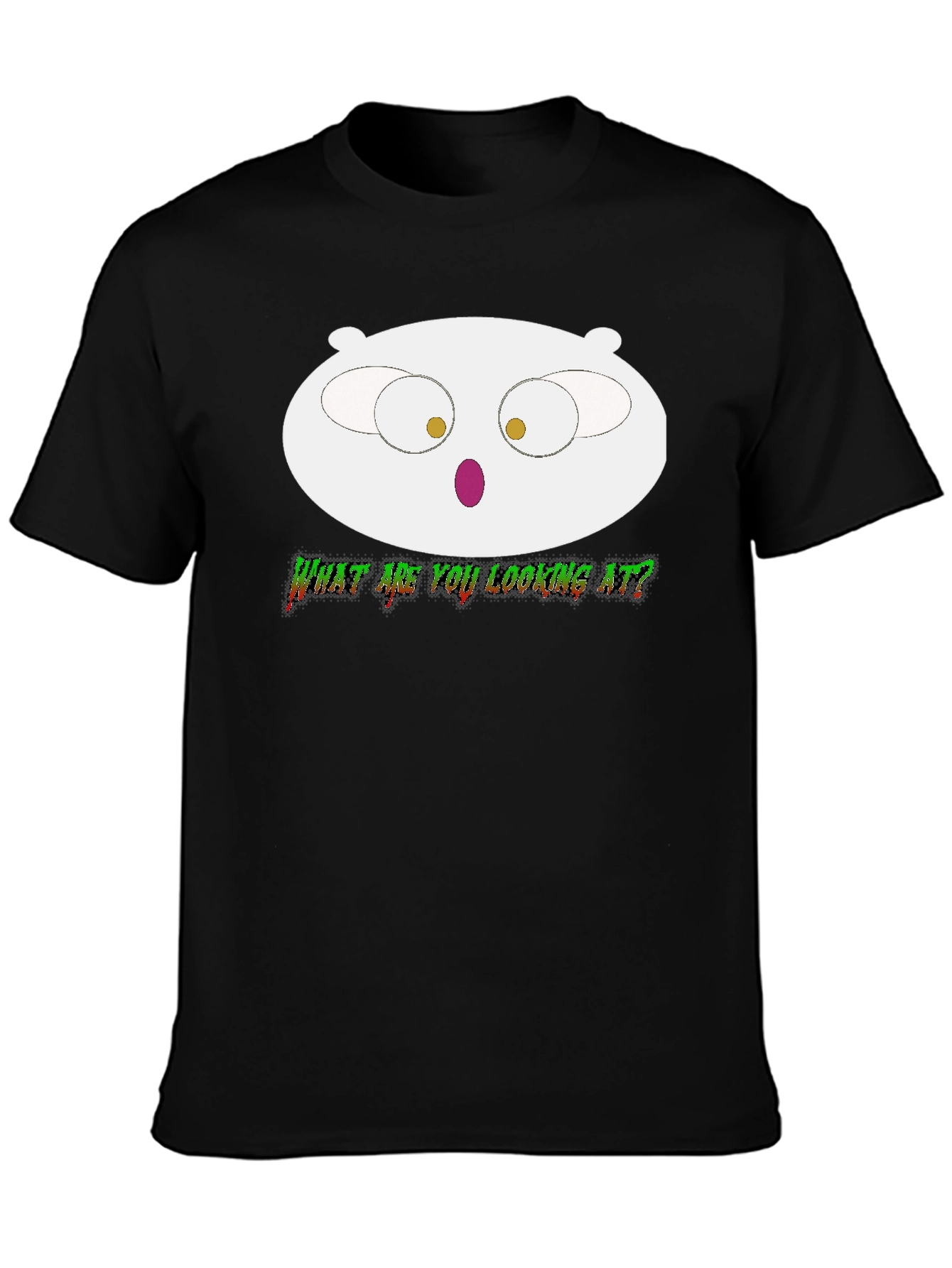 Black Stewie Griffin Inspired "What Are You Looking At" Black T-Shirt view 3