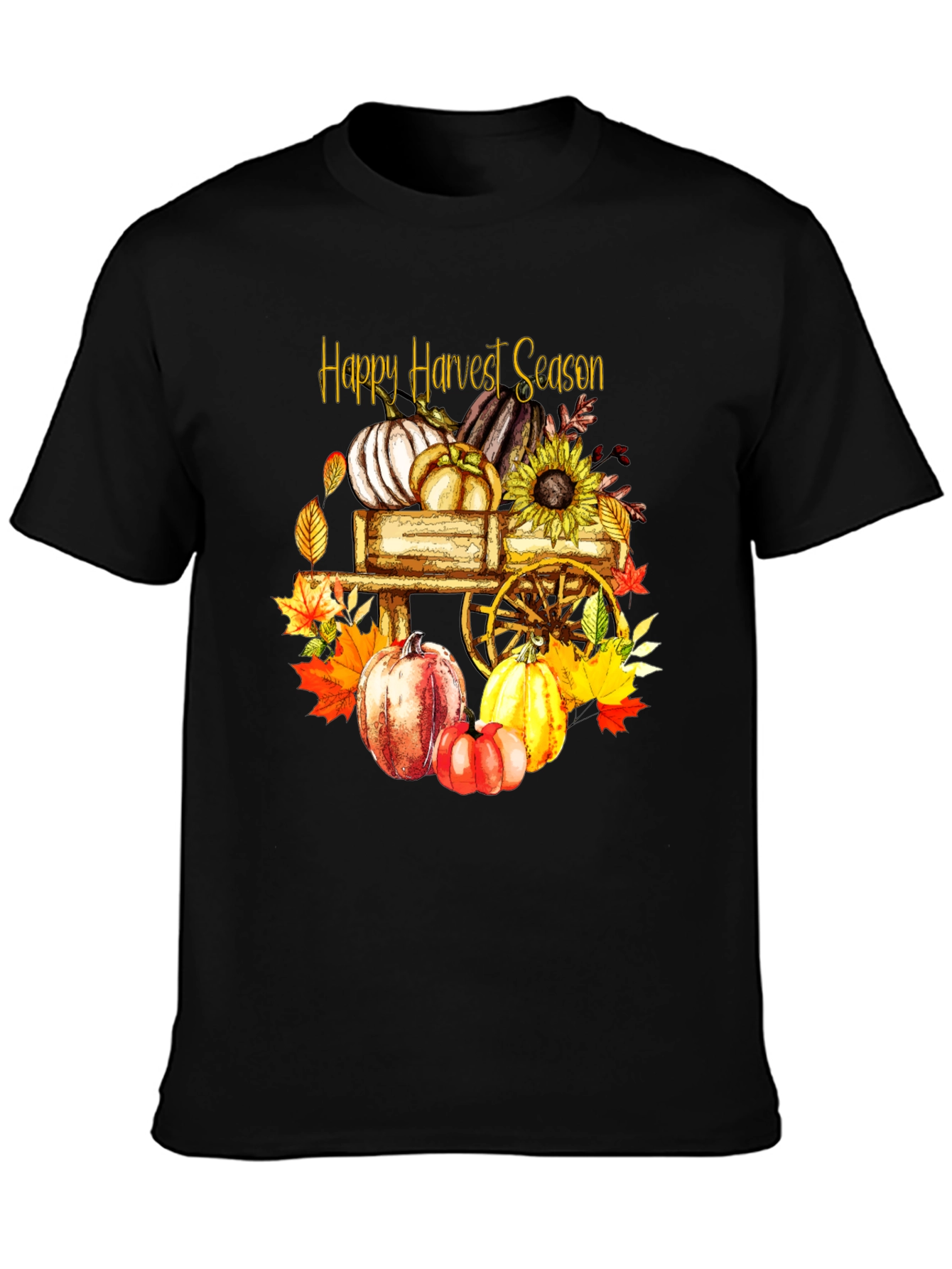 Black Happy Harvest Season Black Graphic T-Shirt view 3