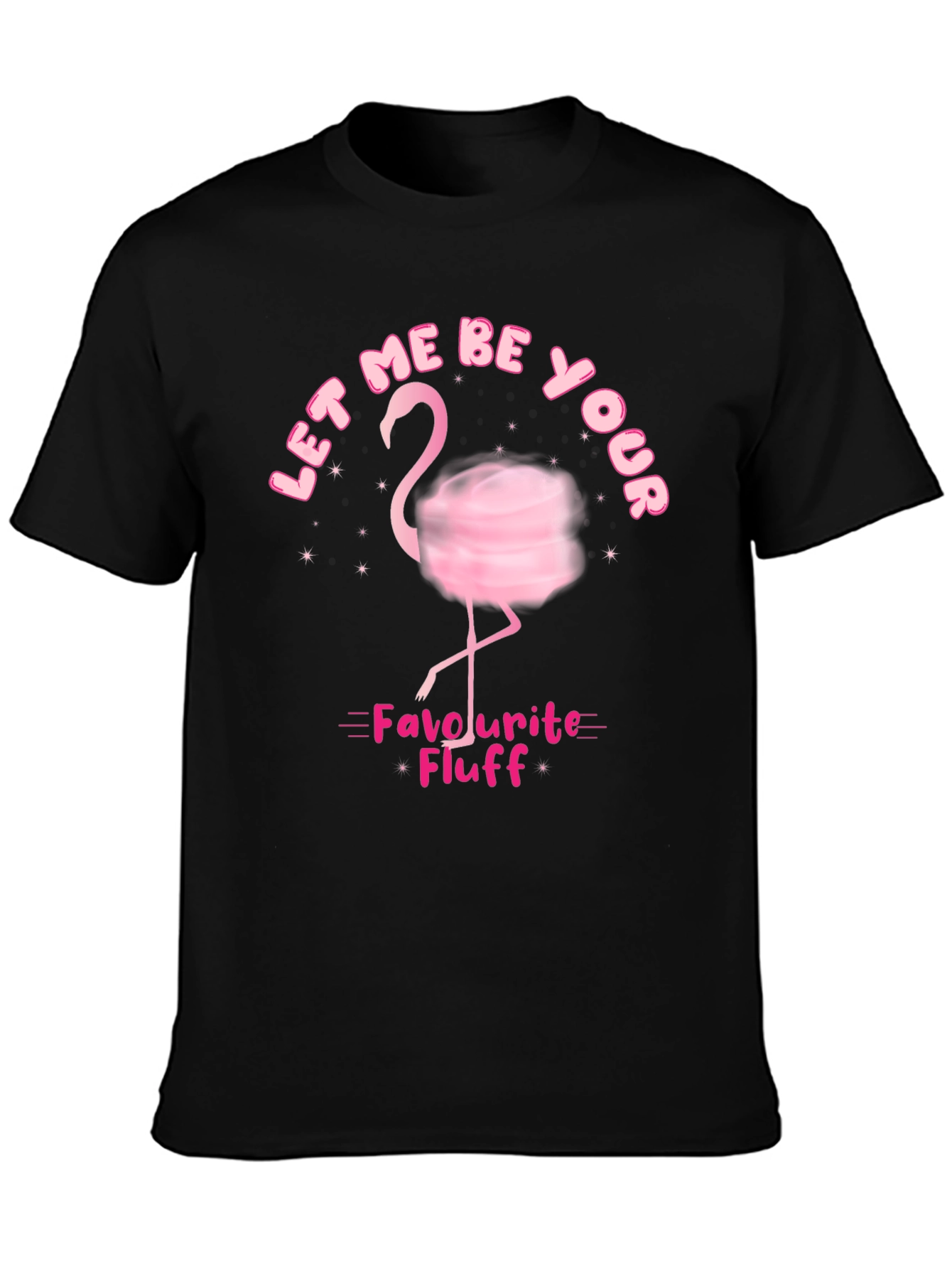 Black Whimsical Flamingo T-Shirt: Let Me Be Your Fluff! view 3