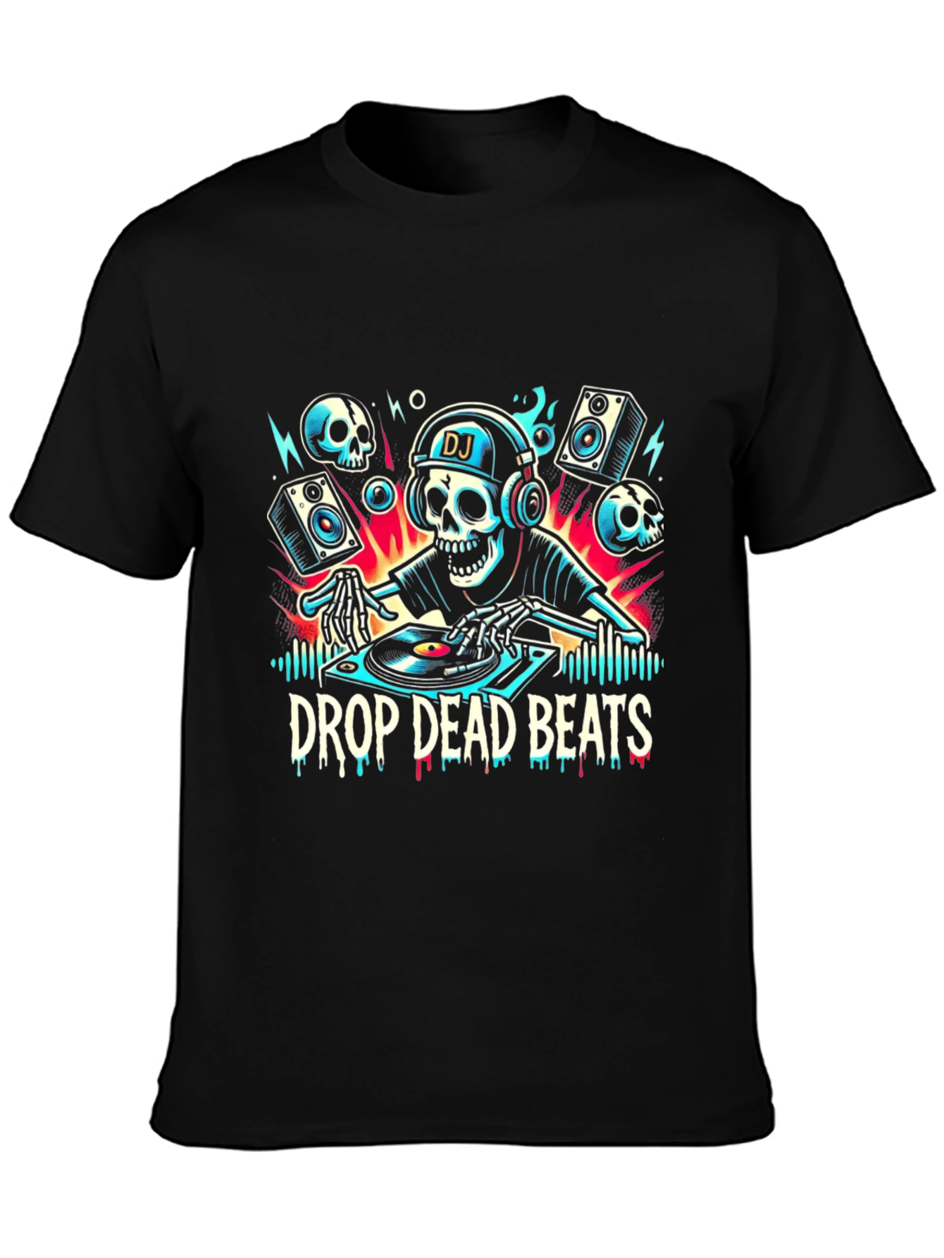 Black Drop Dead Beats DJ Skeleton T-Shirt view 3