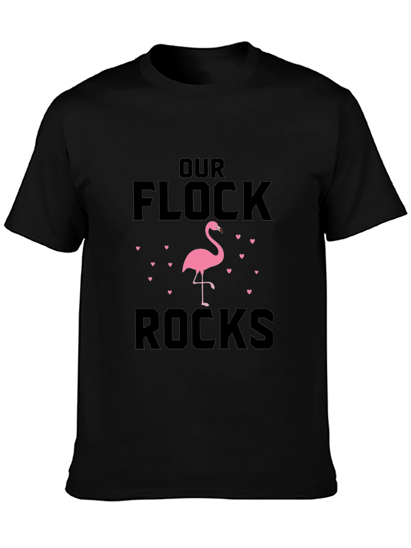 Black Our Flock Rocks Flamingo Graphic T-Shirt view 3