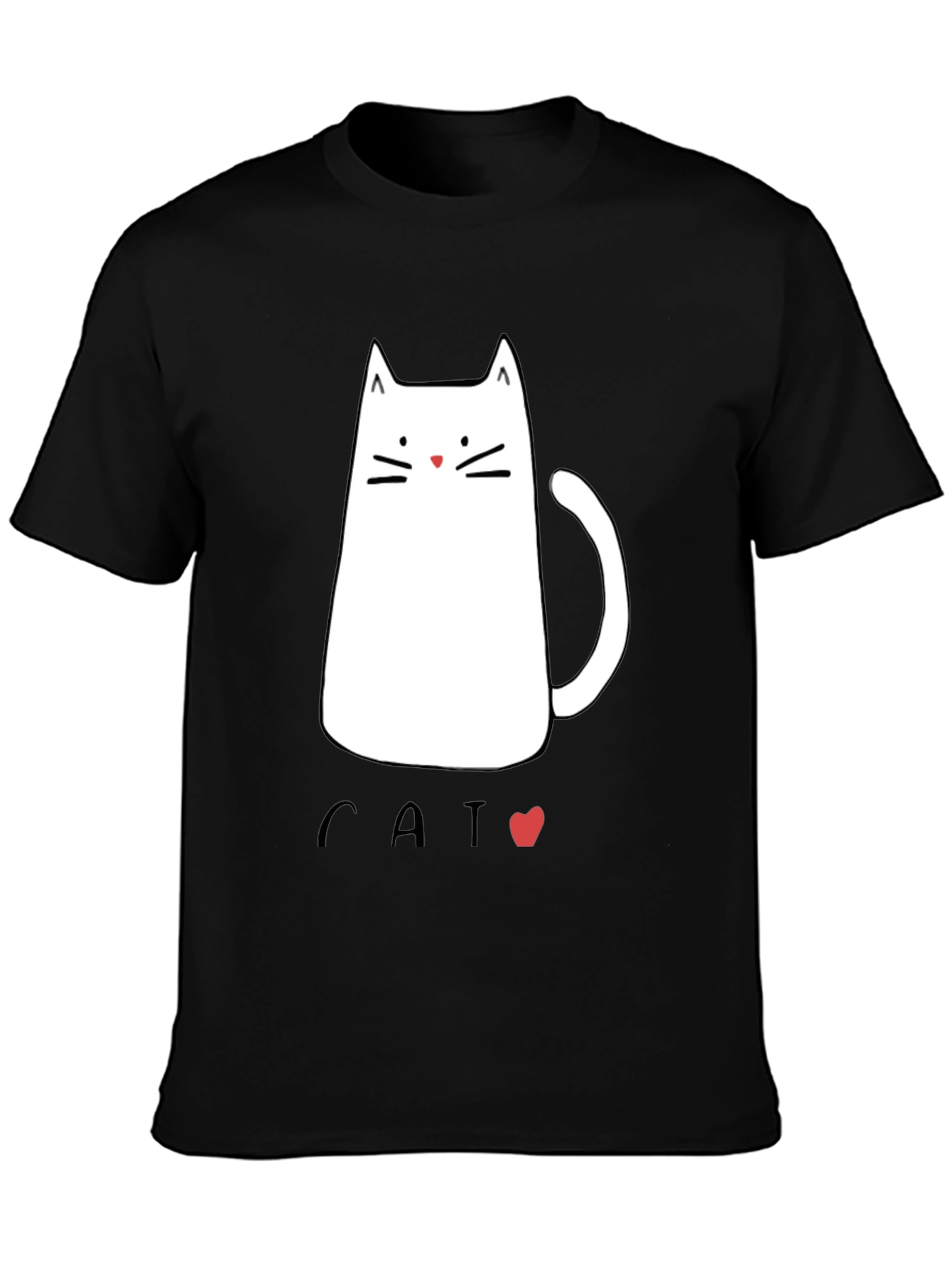 Black Men's Black T-Shirt with Cat Graphic view 3