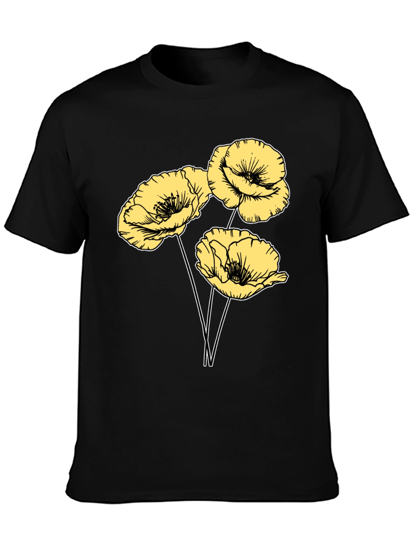 Black Floral Graphic T-Shirt - Black Cotton Blend view 3