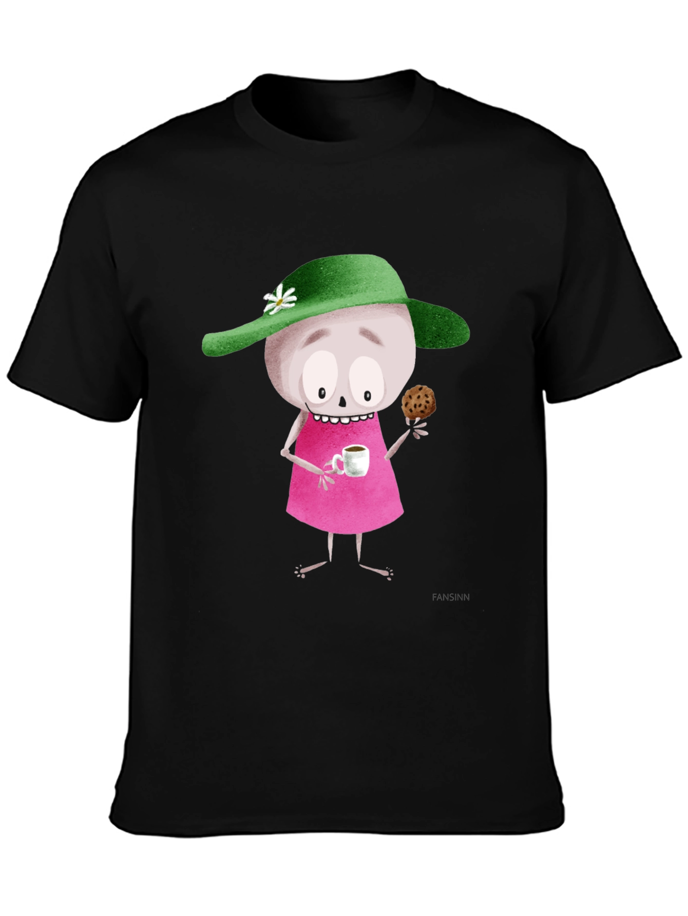 Black Whimsical Cartoon T-Shirt - Unique Design view 3