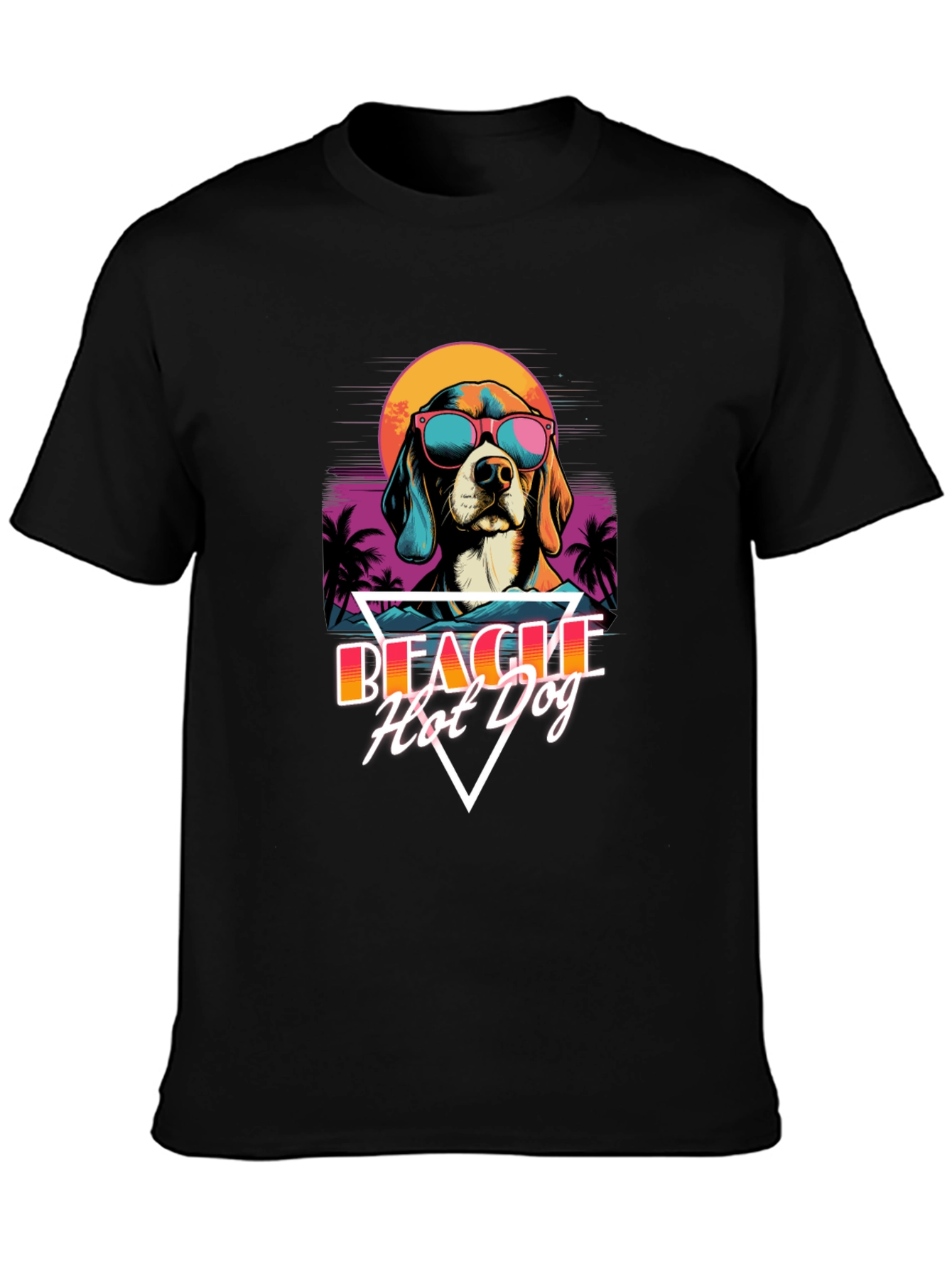 Black Retro Beagle Hot Dog T-Shirt view 3