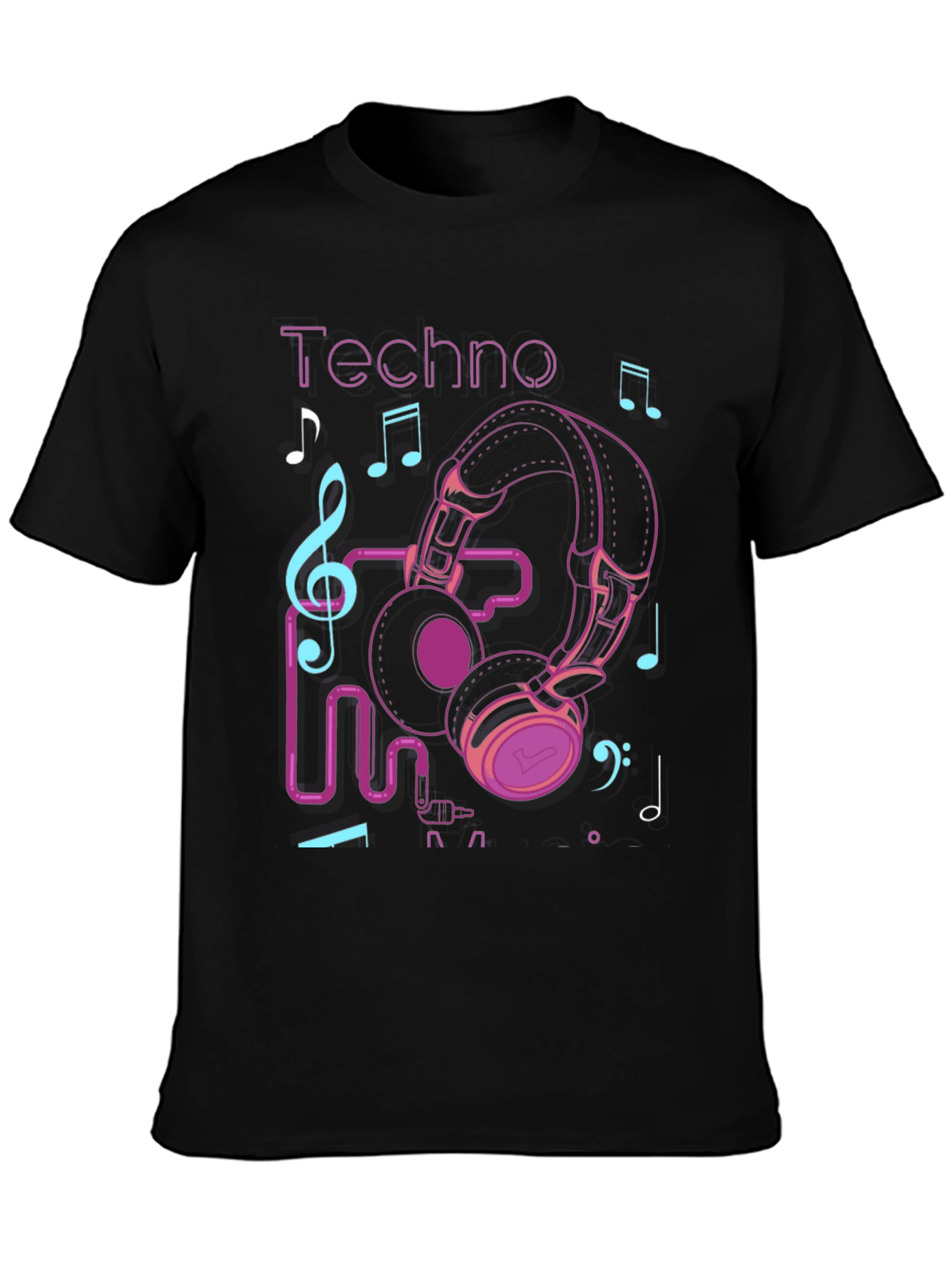 Black Techno Music Headphone Graphic T-Shirt view 3