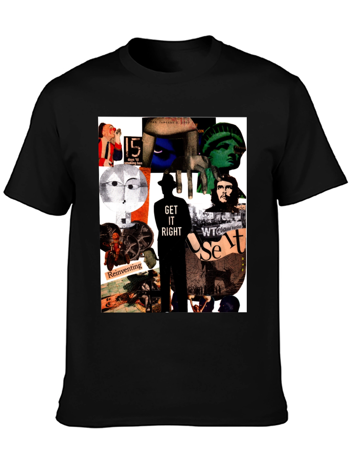 Black Artistic Collage Graphic T-Shirt view 3