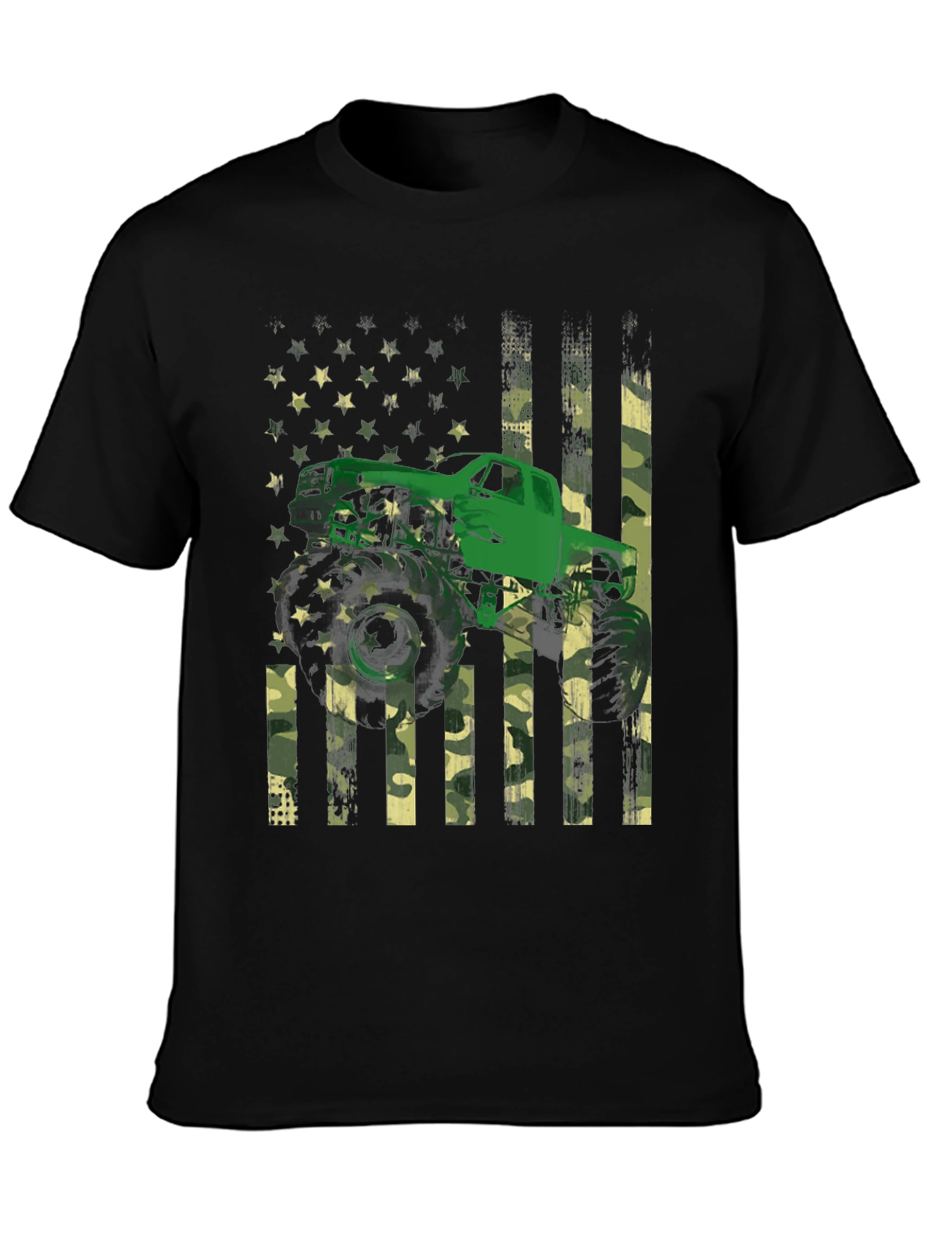 Black Monster Truck American Flag Graphic T-Shirt view 3