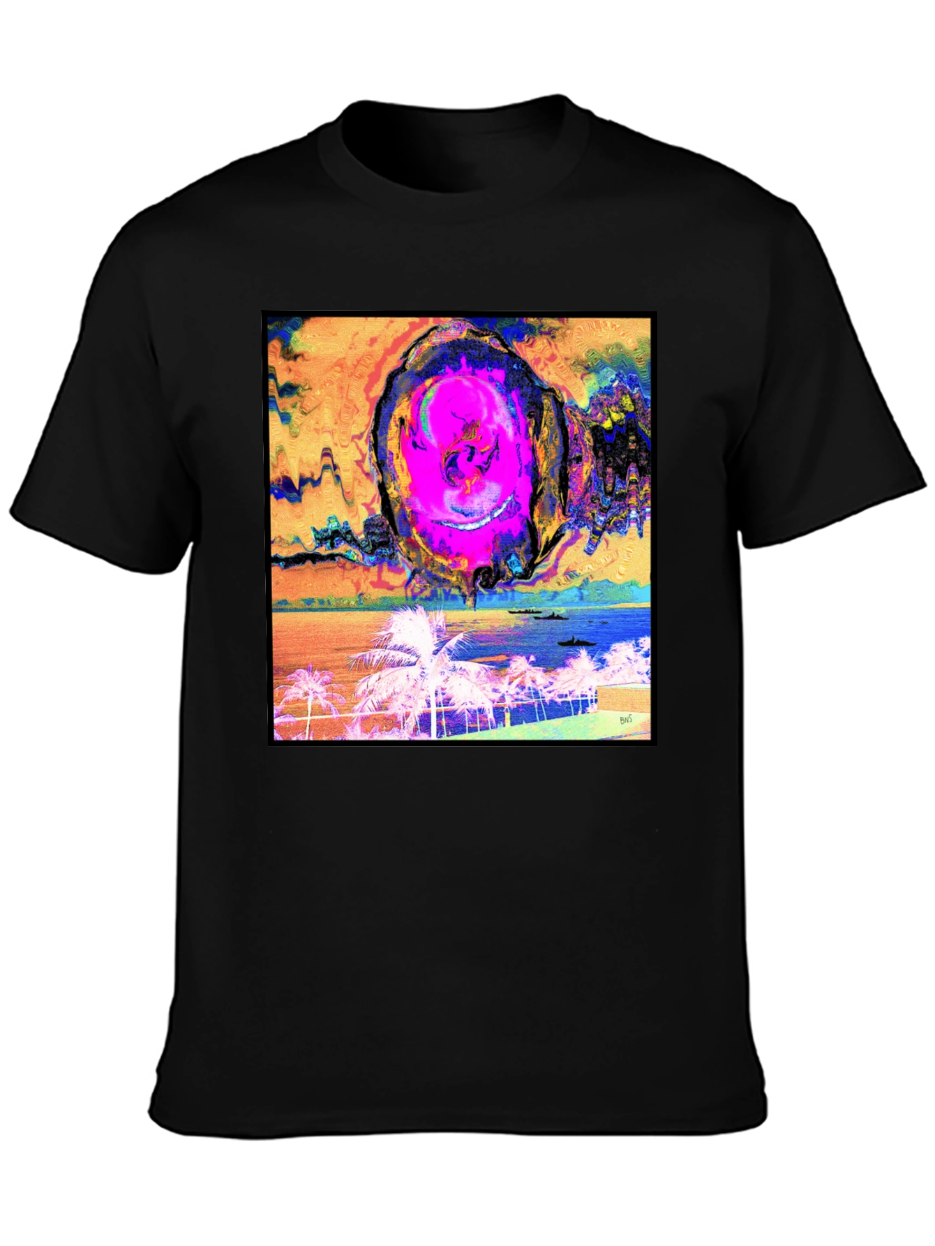 Black Abstract Beach T-Shirt - Unique Graphic Tee view 3