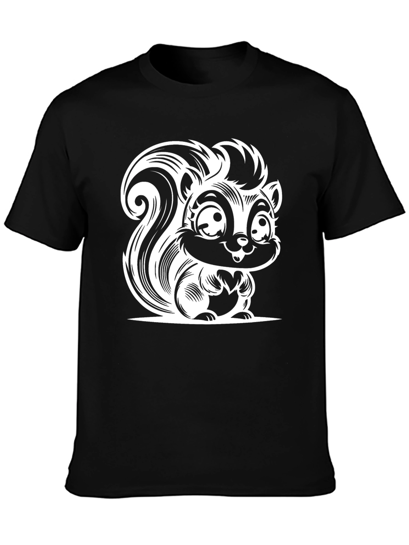 Black Cartoon Skunk Graphic Tee - Black Cotton T-Shirt view 3