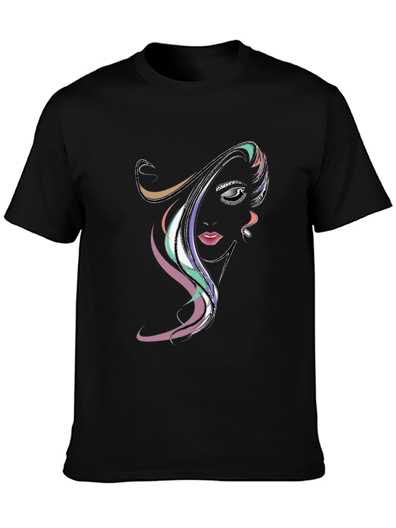 Black Abstract Woman Face Graphic Black Tee view 3