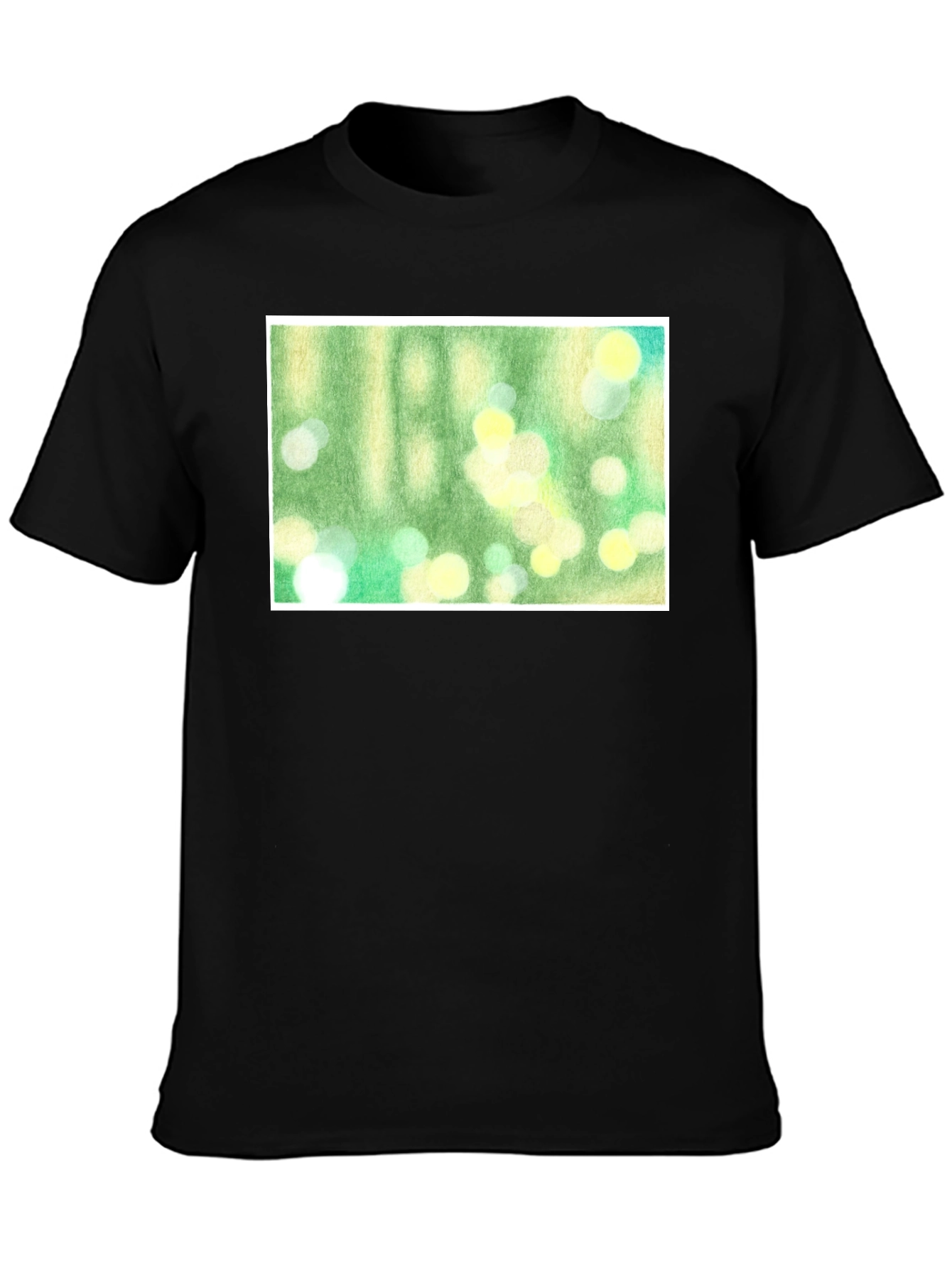 Black Green Bokeh Art Black T-Shirt view 3