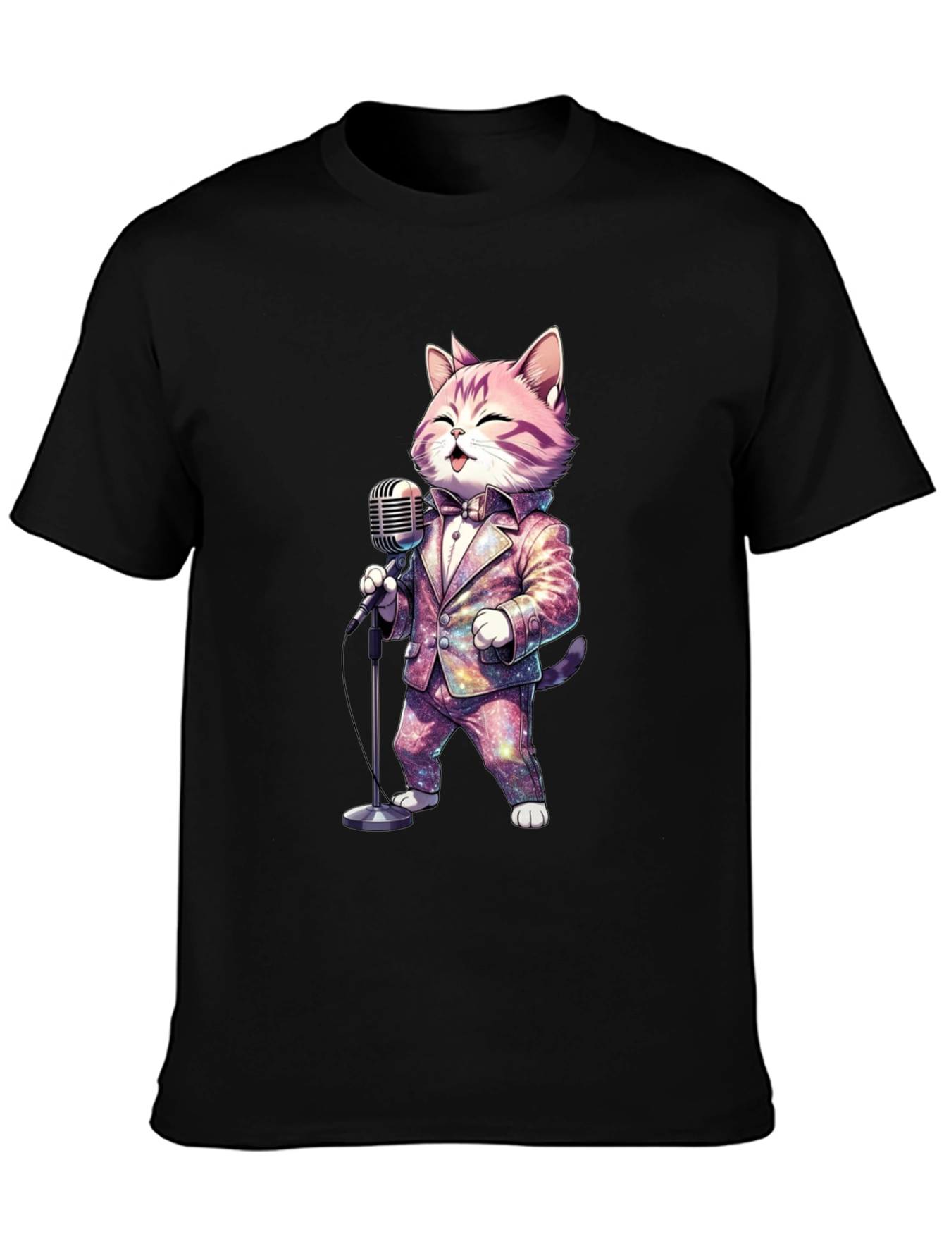 Black Singing Cat T-Shirt - Galaxy Suit view 3