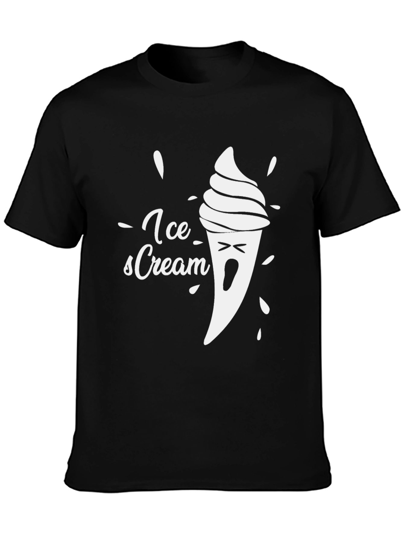 Black Funny Ice Cream Graphic Tee - Black Cotton T-Shirt view 3