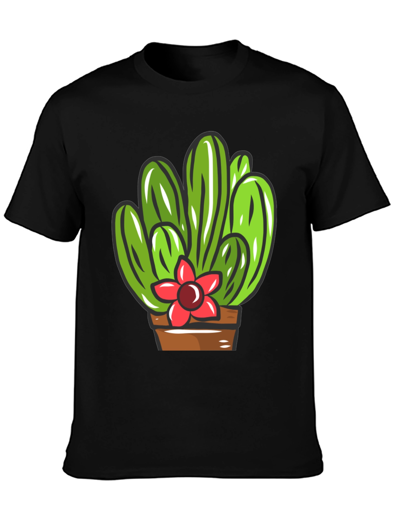 Black Cactus Flower Graphic T-Shirt - Black Cotton Tee view 3
