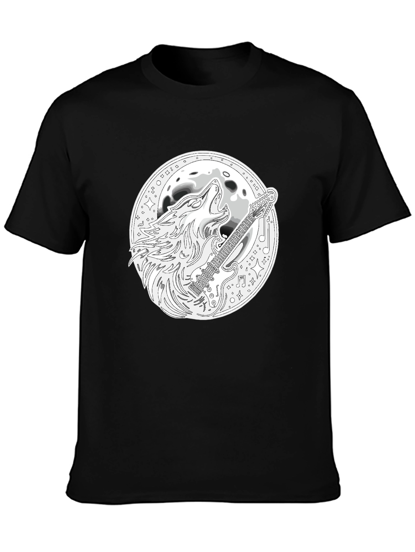 Black Wolf Guitar Moon Black T-Shirt view 3