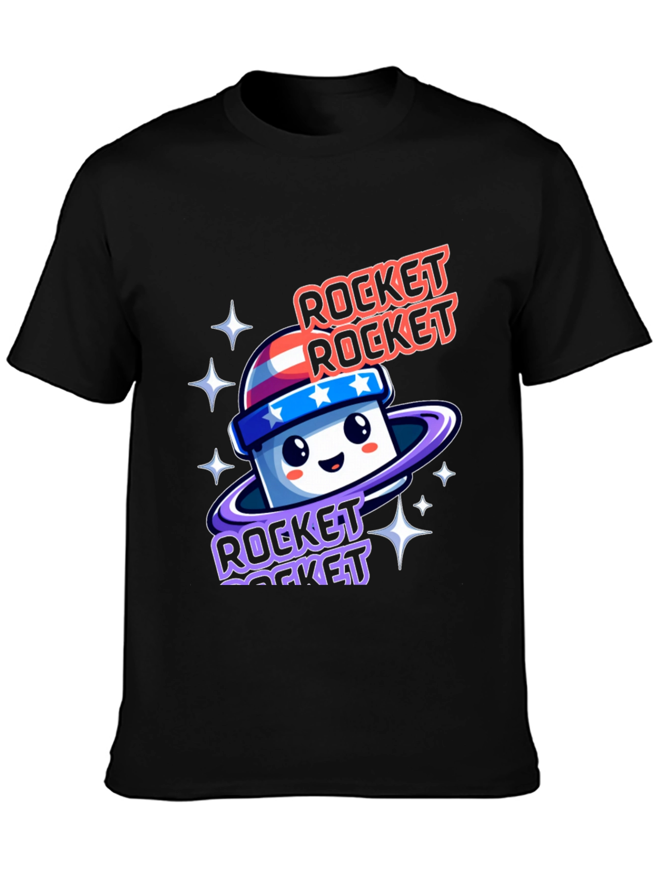 Black Rocket Rocket Cartoon Graphic Tee view 3