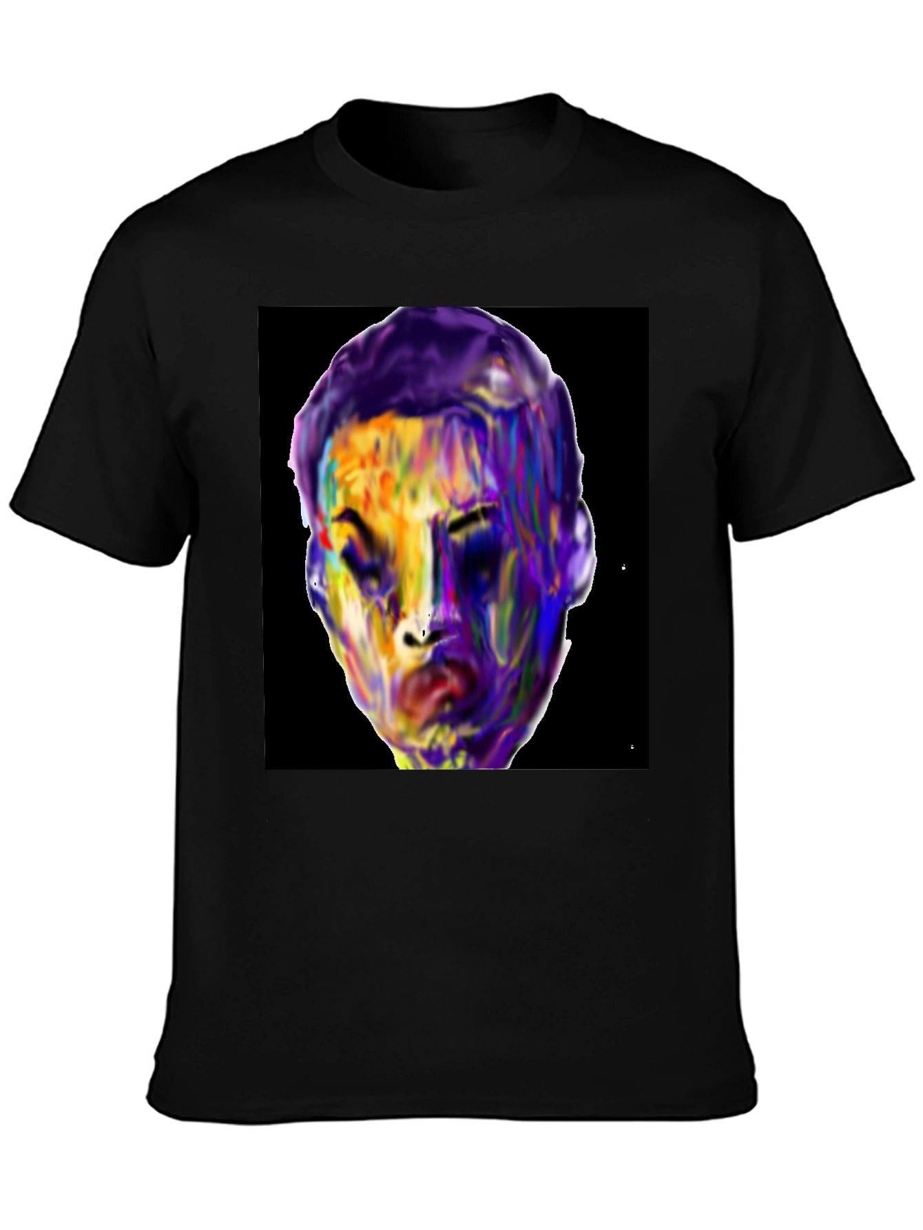 Black Vivid Face Graphic Tee - Black Cotton Blend view 3