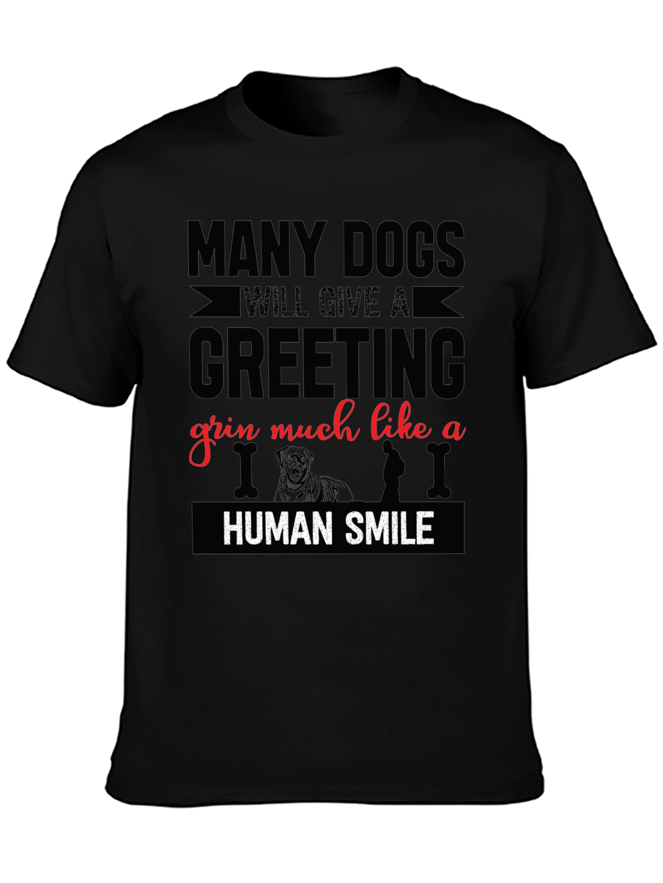 Black Dog Lover T-Shirt - Many Dogs Human Smile Graphic Tee view 3