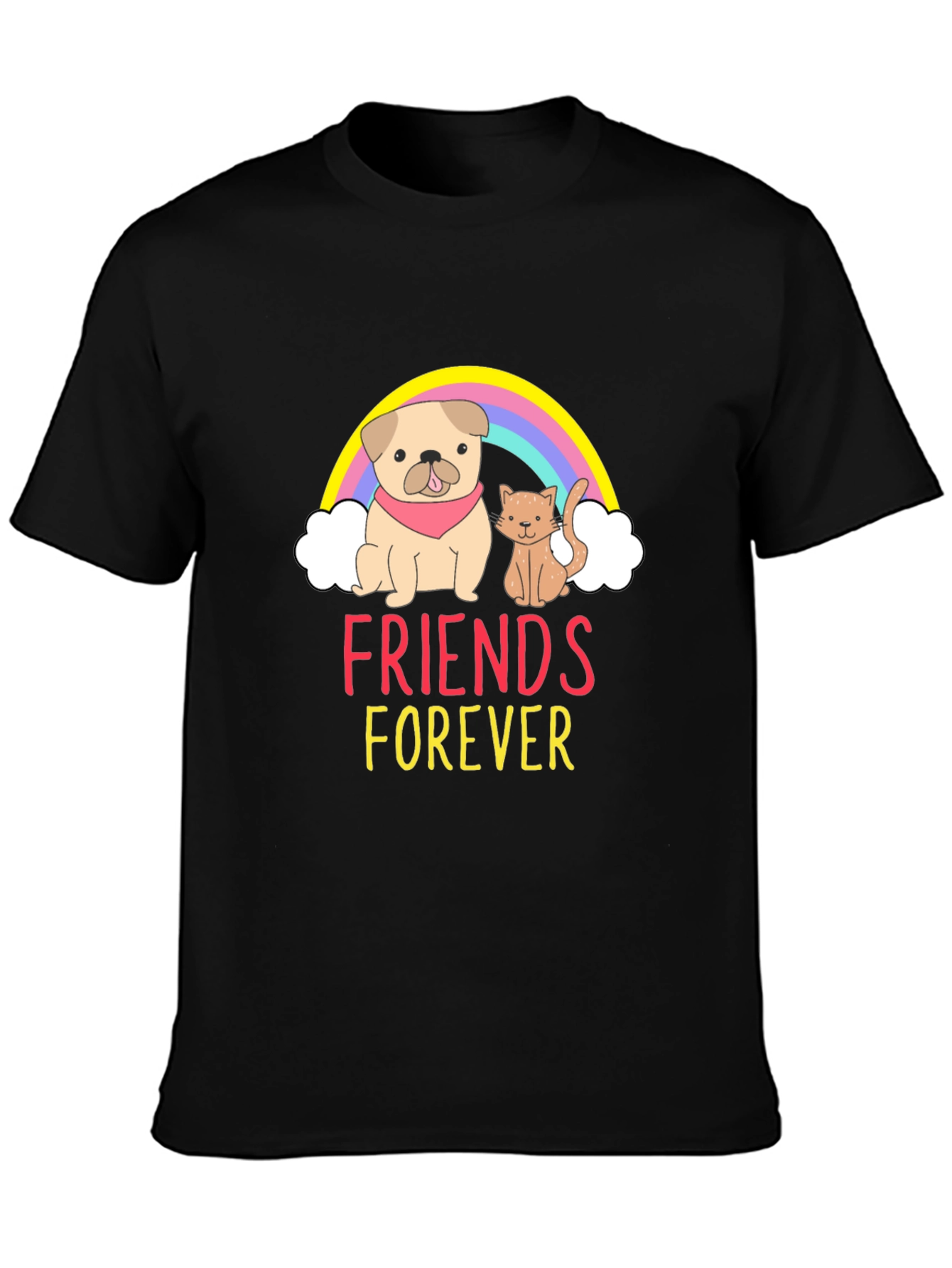 Black Friends Forever Graphic Tee - Cute Dog and Cat T-Shirt view 3