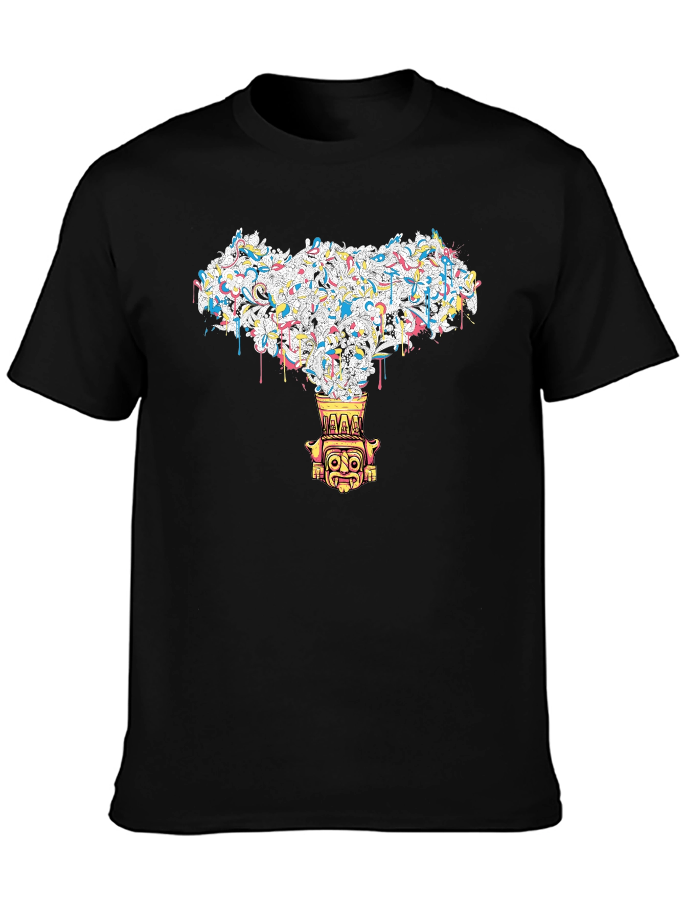 Black Abstract Tiki Graphic Black Tee view 3