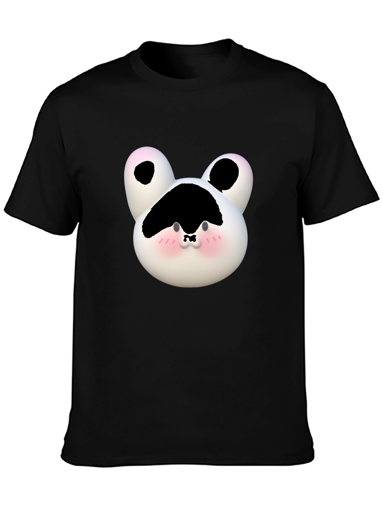 Black Cute Cartoon Cow Face Black T-Shirt view 3