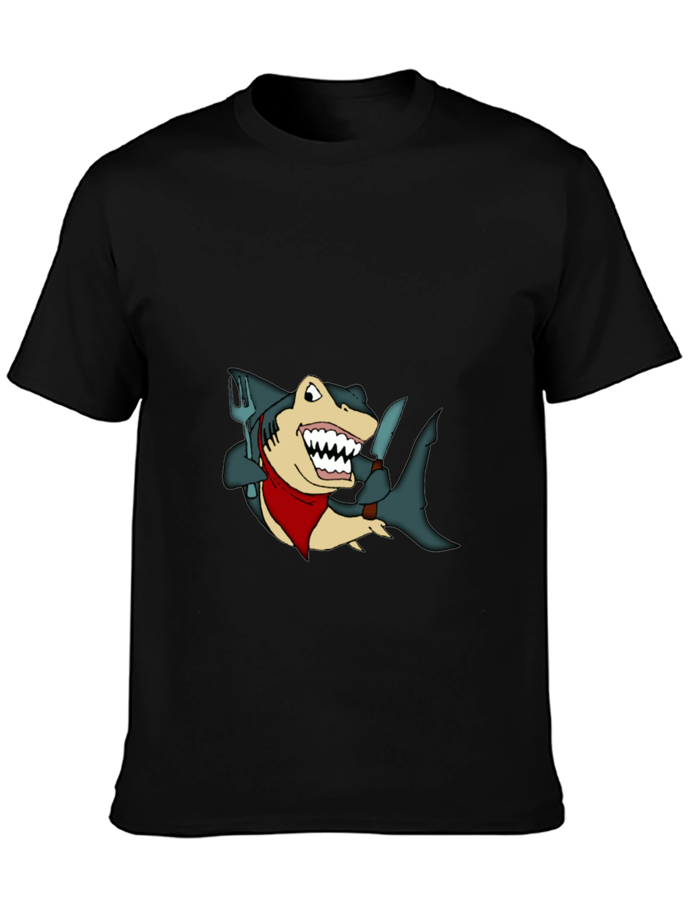 Black Shark Chef T-Shirt - Funny Cartoon Tee view 3