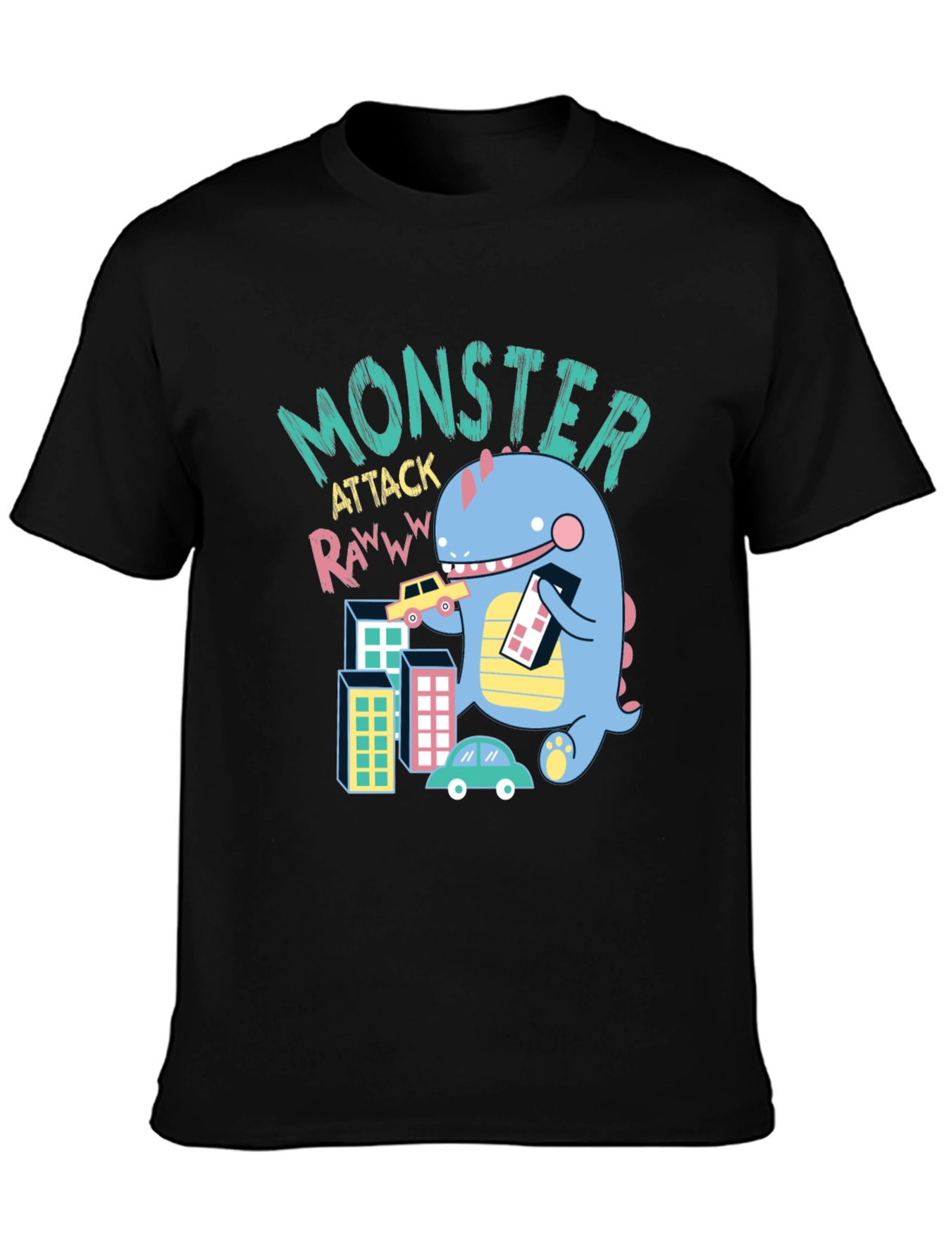 Black Monster Attack Graphic T-Shirt - Fun & Unique Design view 3