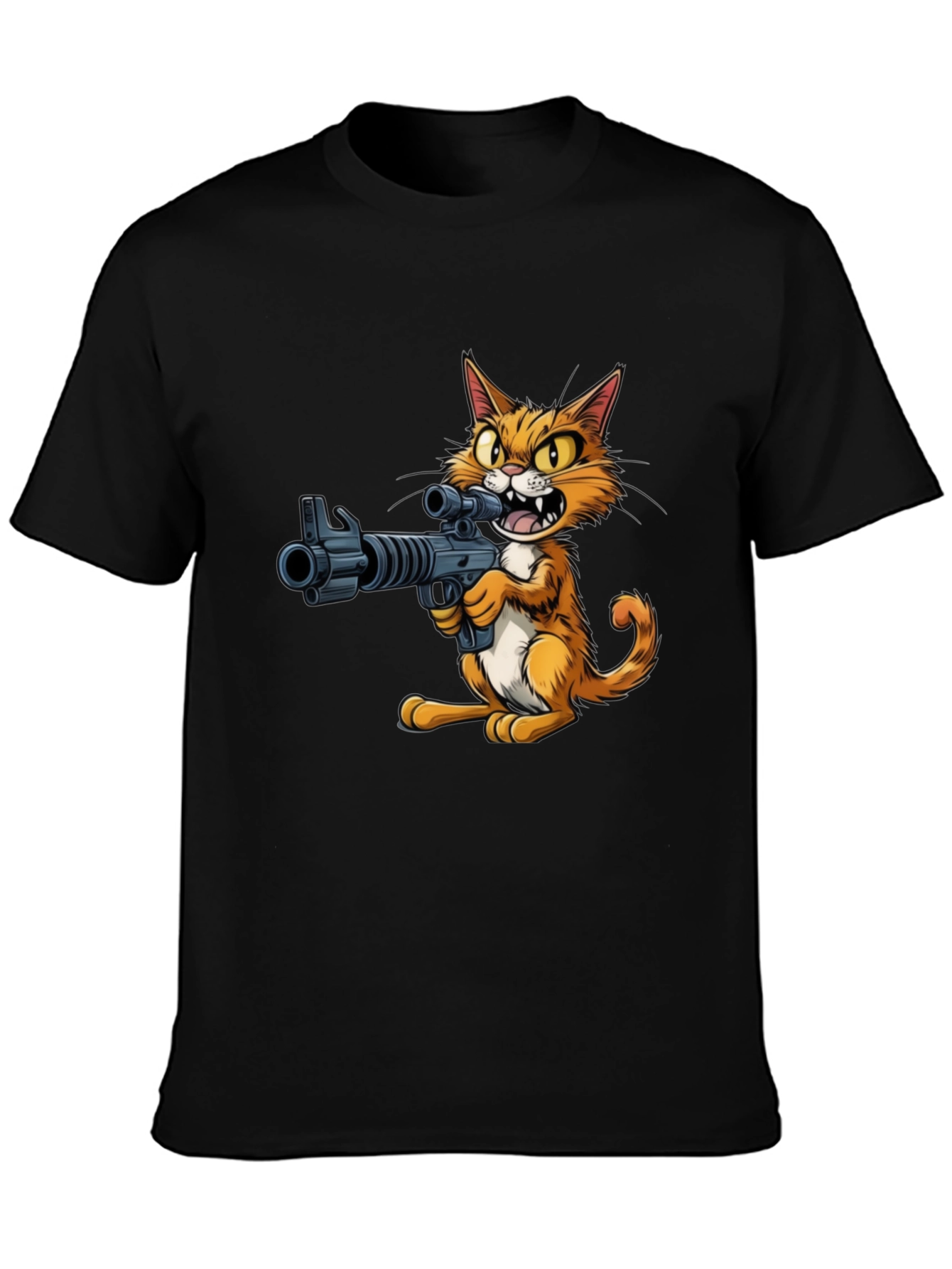 Black Cat with Gun Graphic T-Shirt view 3