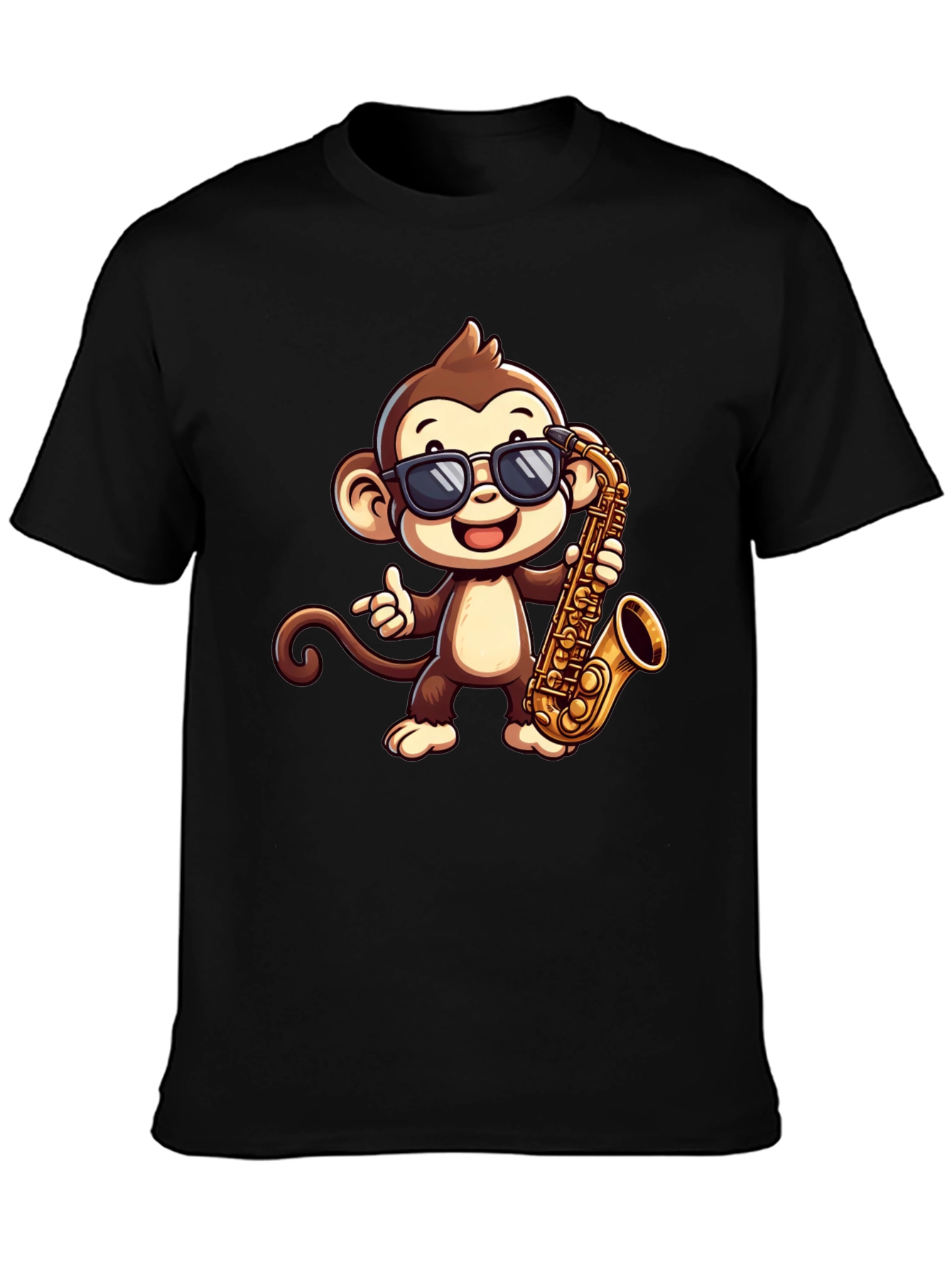 Black Monkey Saxophone Graphic Tee - Cool Cartoon T-Shirt view 3