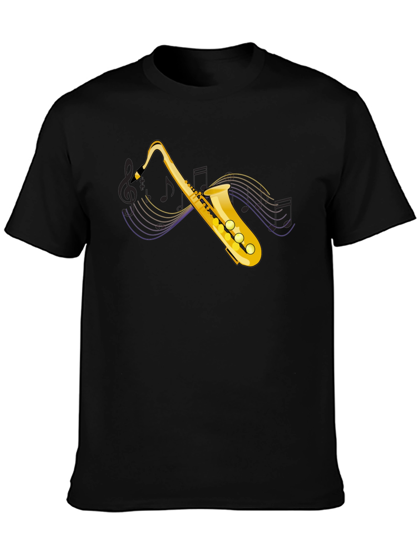 Black Saxophone Graphic Tee - Black Cotton T-Shirt view 3