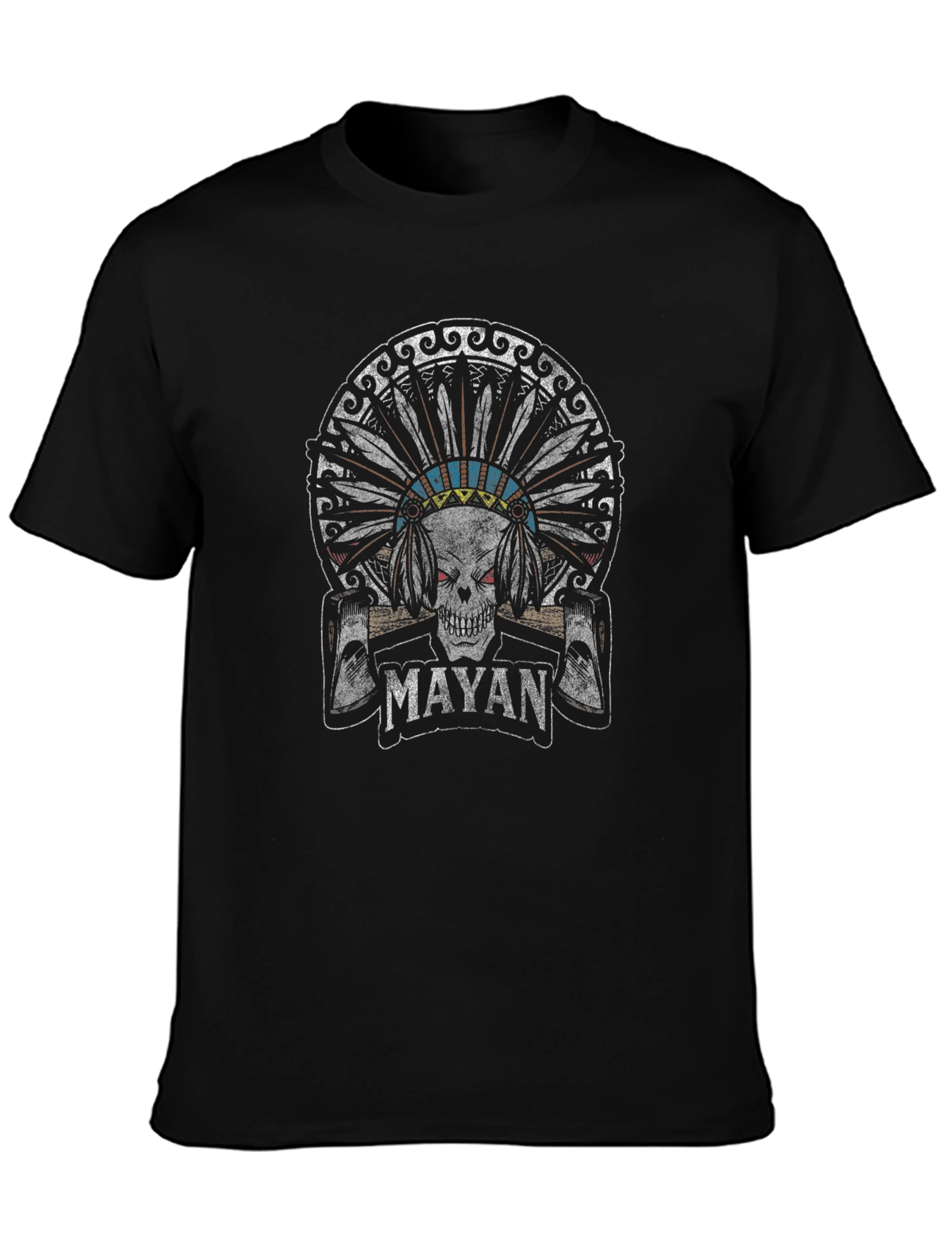 Black Mayan Skull Graphic Tee - Black T-Shirt view 3