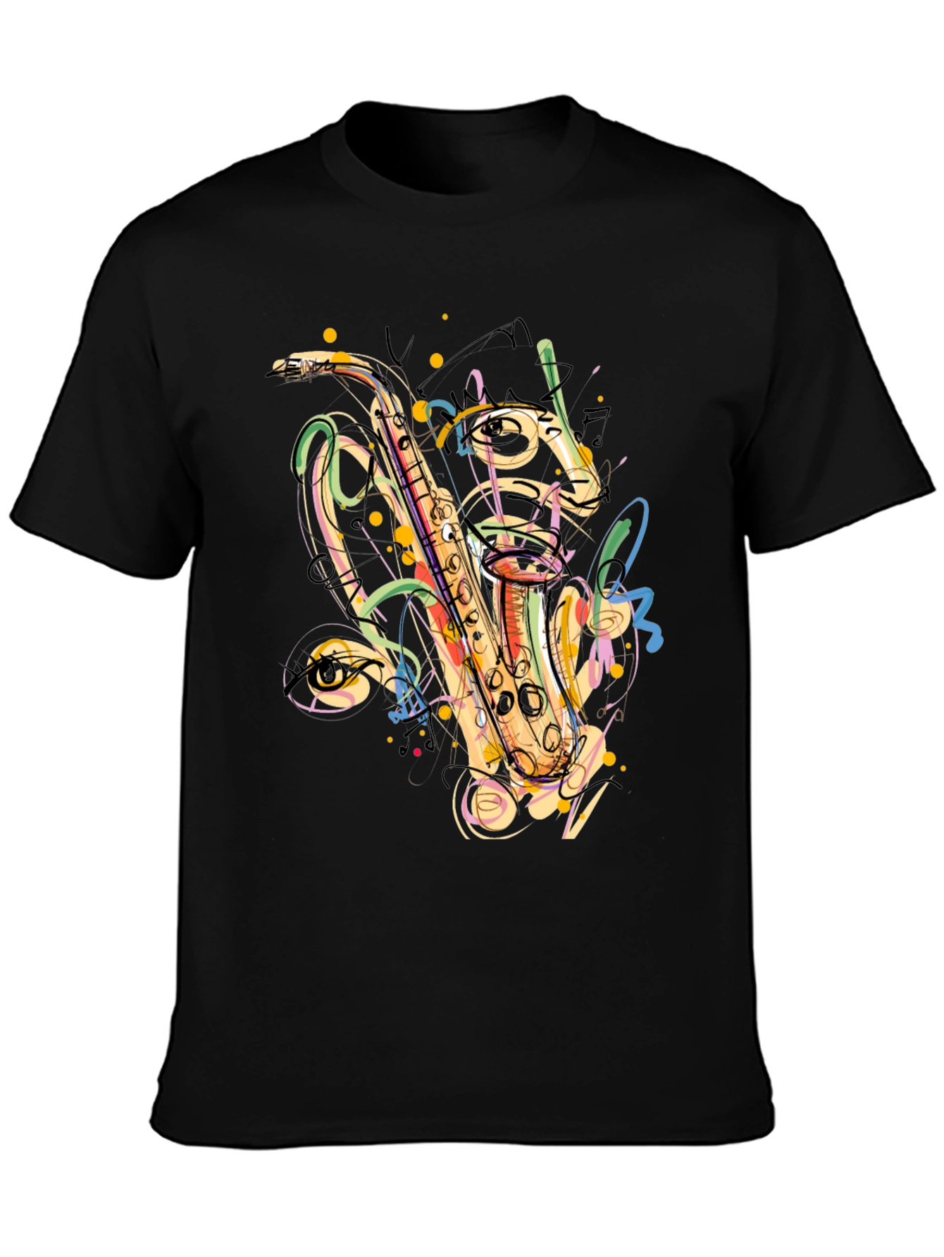 Black Saxophone Graphic Print Black T-Shirt view 3