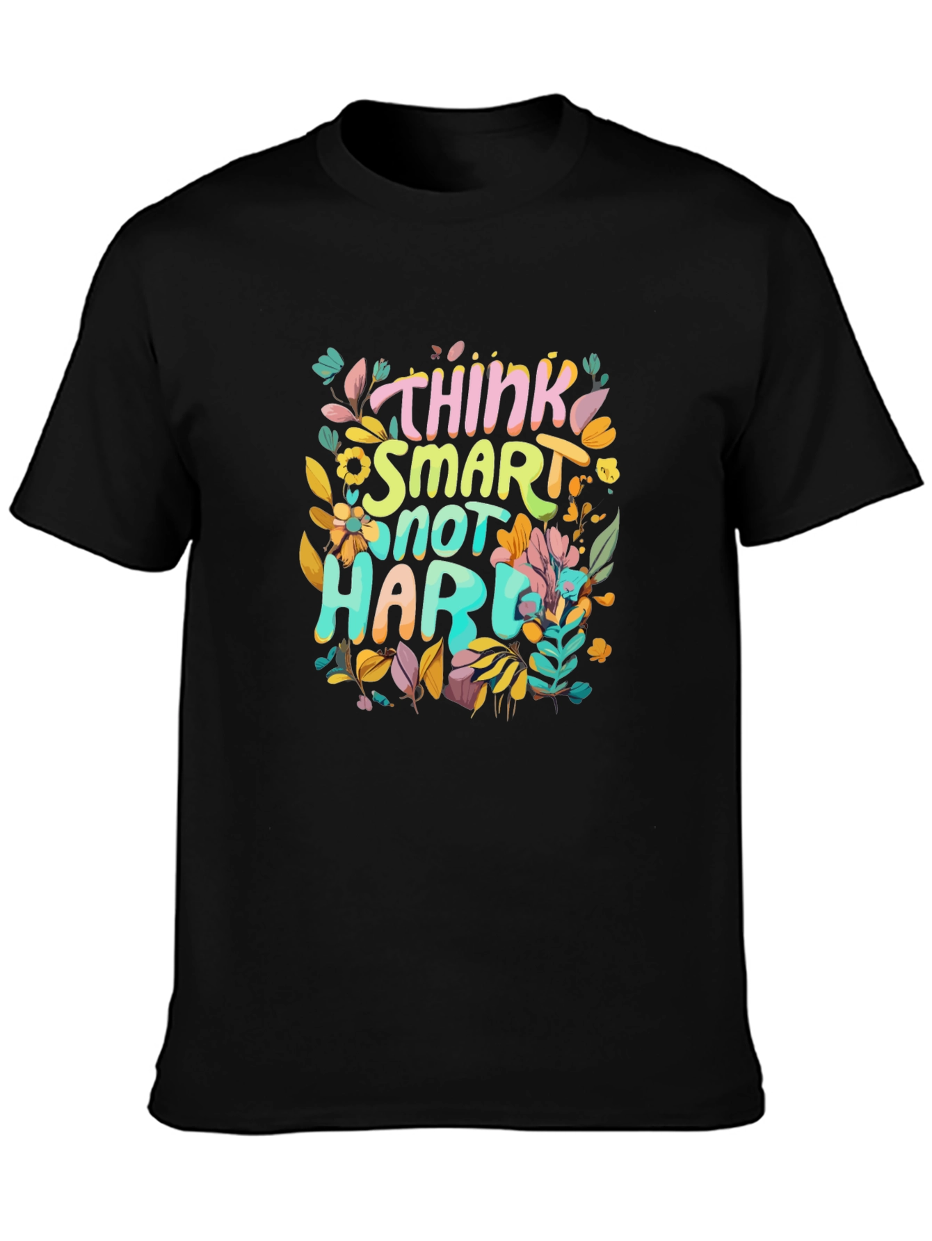 Black Think Smart T-Shirt - Unique Floral Design view 3