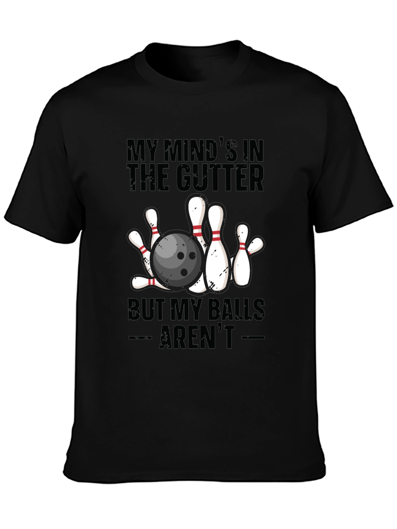 Black Bowling Humor Graphic Tee - Mind in the Gutter view 3
