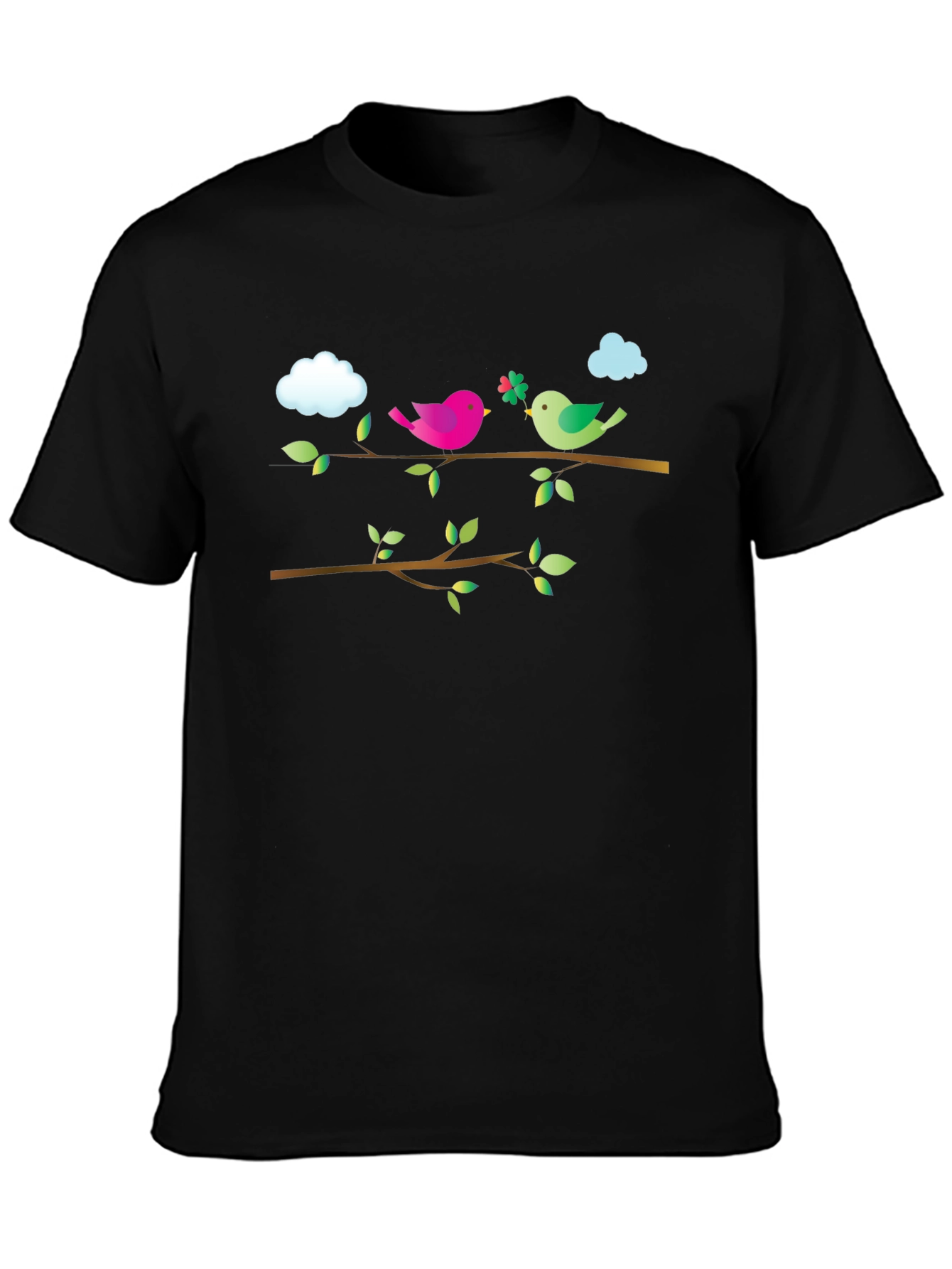 Black Birds on Branch Black T-Shirt view 3
