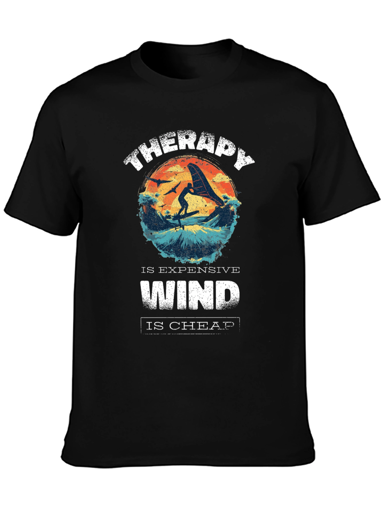 Black Therapy is Expensive Wind is Cheap Graphic T-Shirt view 3