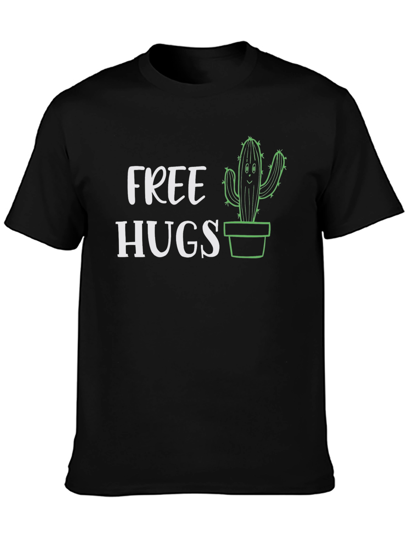 Black Free Hugs Cactus Graphic Tee - Black Cotton T-Shirt view 3