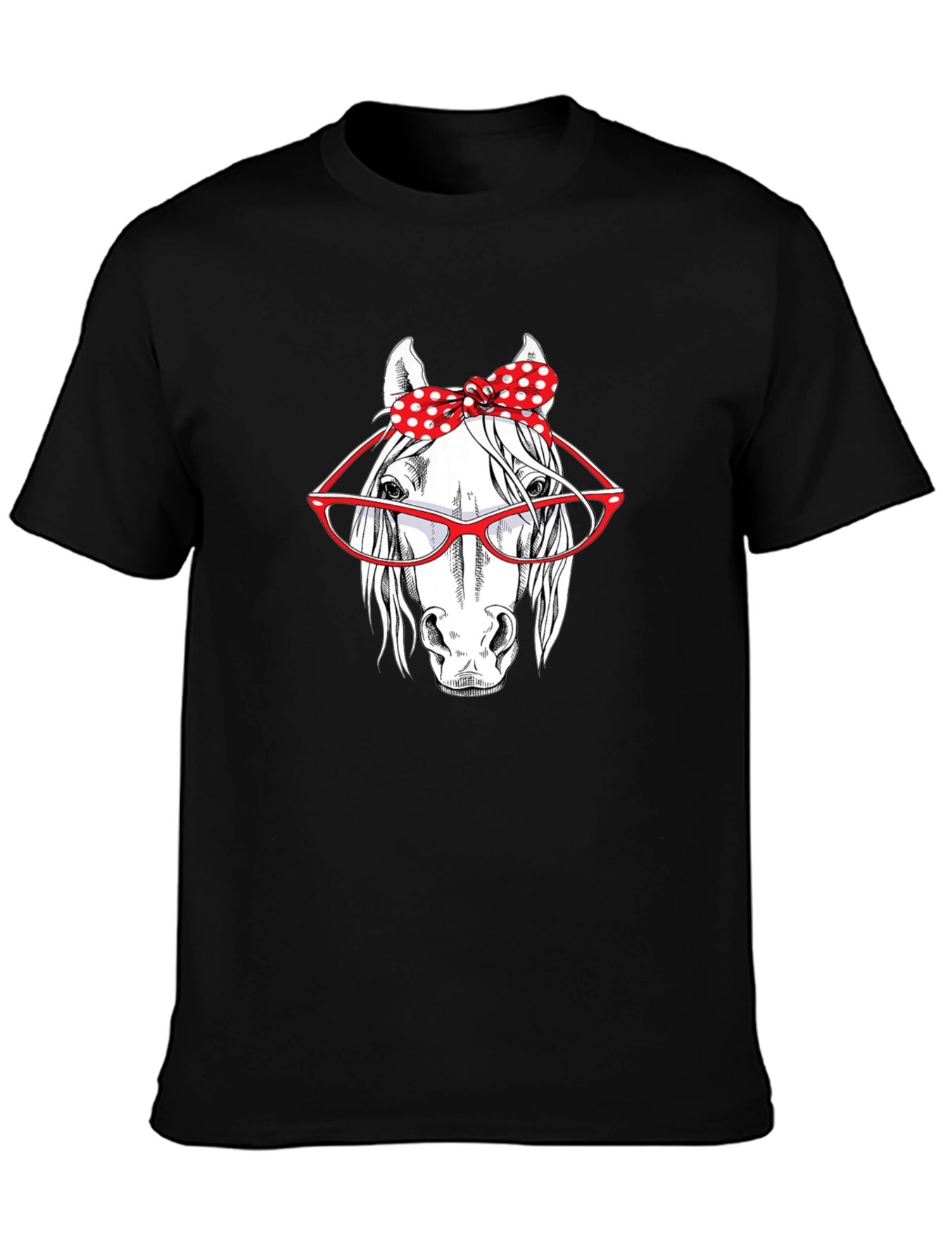 Black Horse with Glasses Graphic T-Shirt view 3