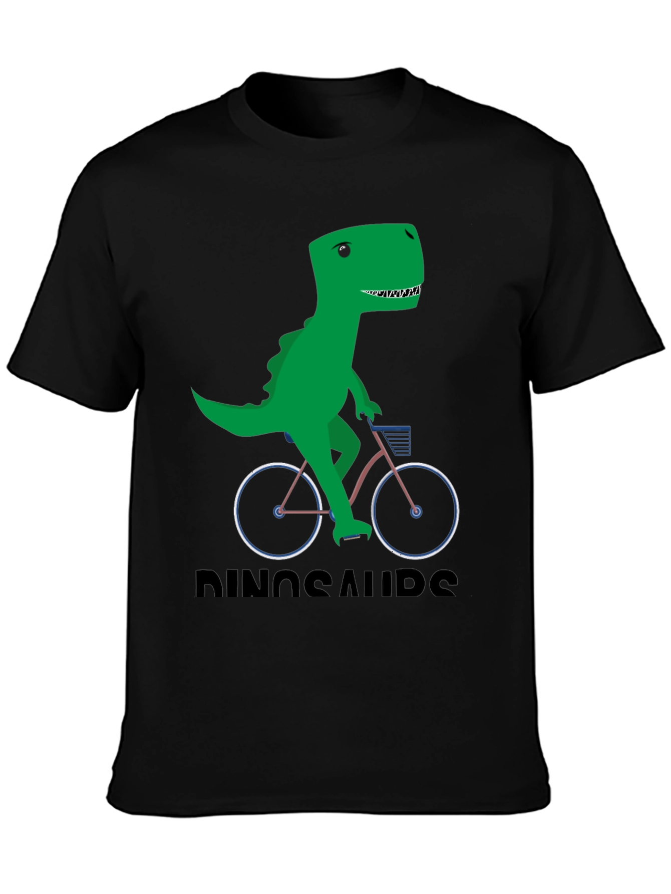 Black Dinosaur Riding Bike Graphic T-Shirt view 3