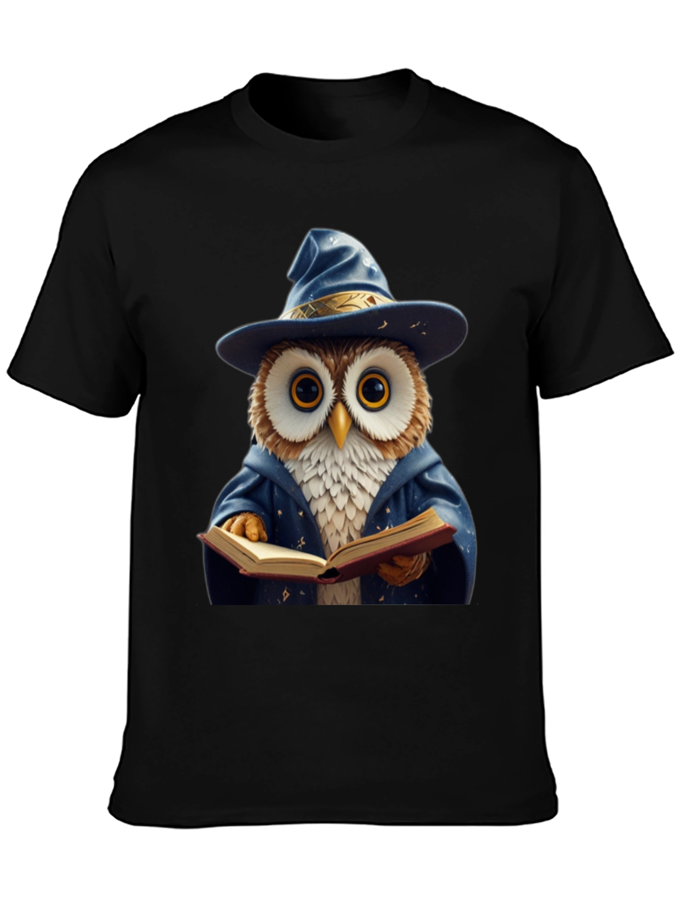 Black Wizard Owl T-Shirt - Funny Bookworm Tee view 3
