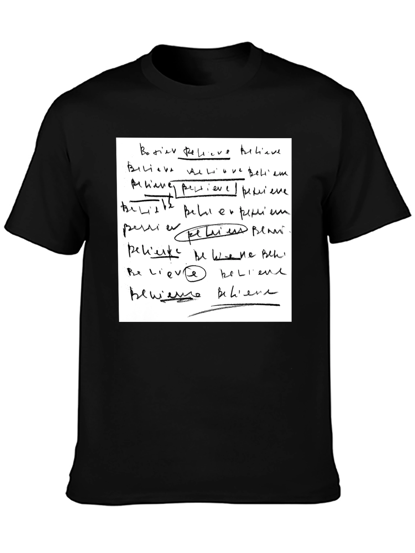 Black Believe Handwriting Graphic T-Shirt view 3