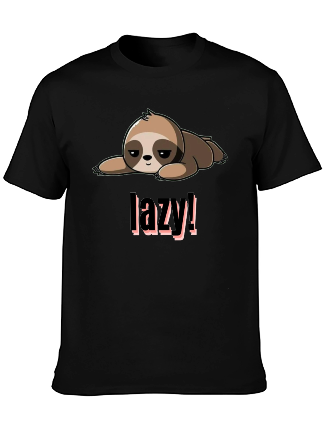 Black Lazy Sloth Graphic Tee - Black Cotton Blend view 3
