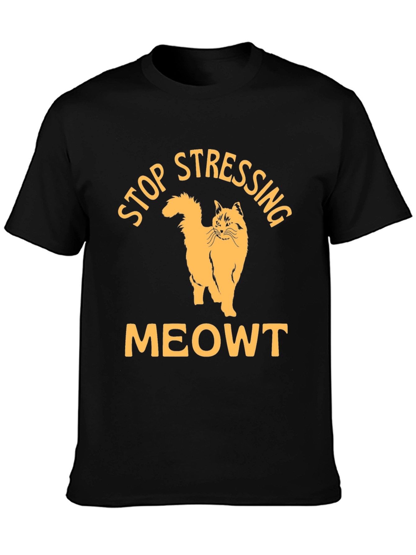 Black Stop Stressing Meowt Black T-Shirt view 3
