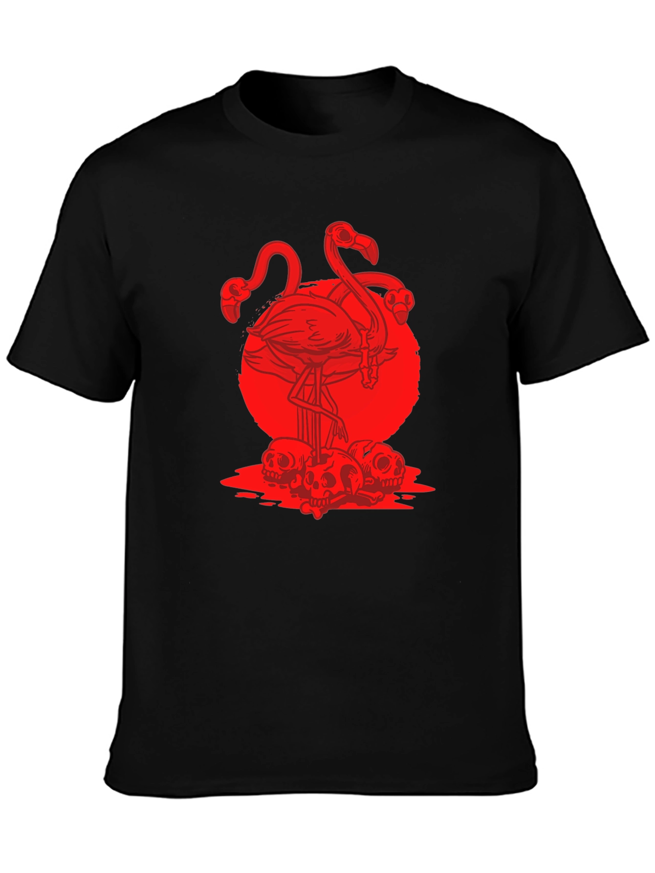 Black Flamingo Skulls Graphic T-Shirt view 3