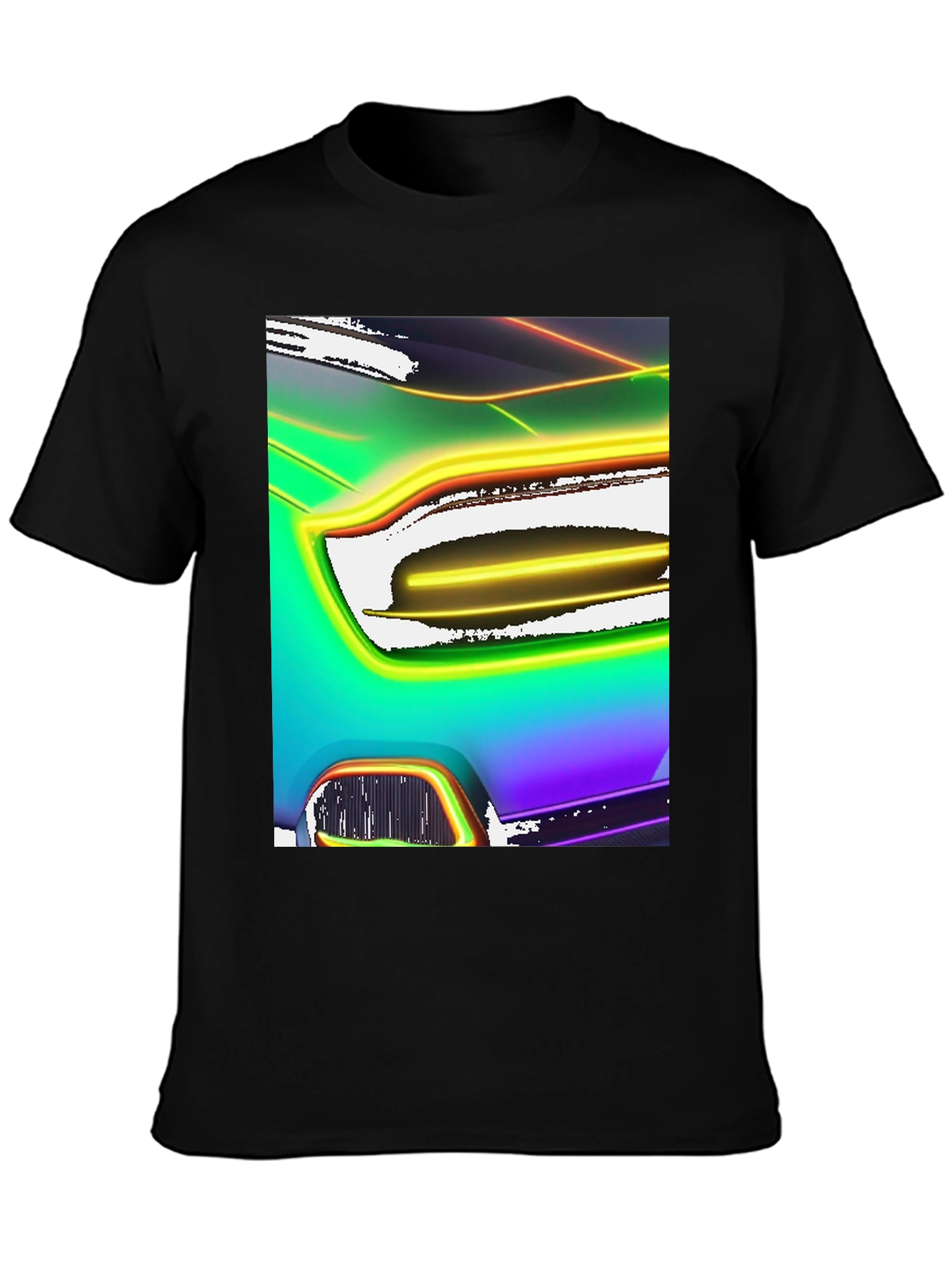 Black Neon Car Graphic Black T-Shirt view 3