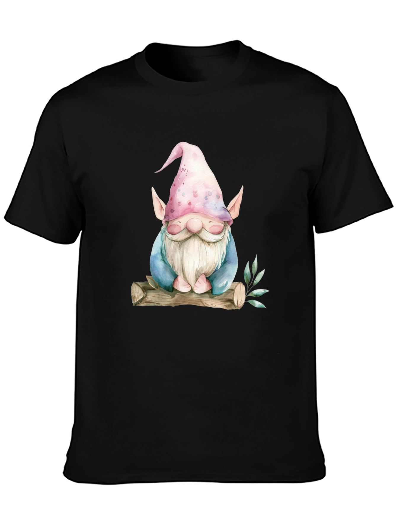 Black Whimsical Gnome Graphic Tee - Black view 3