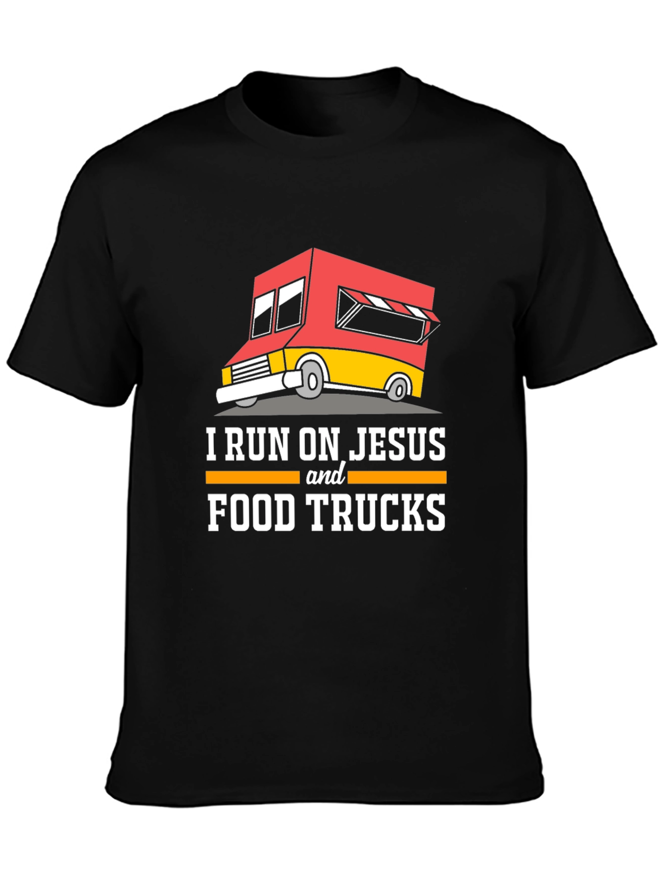 Black I Run on Jesus and Food Trucks T-Shirt view 3