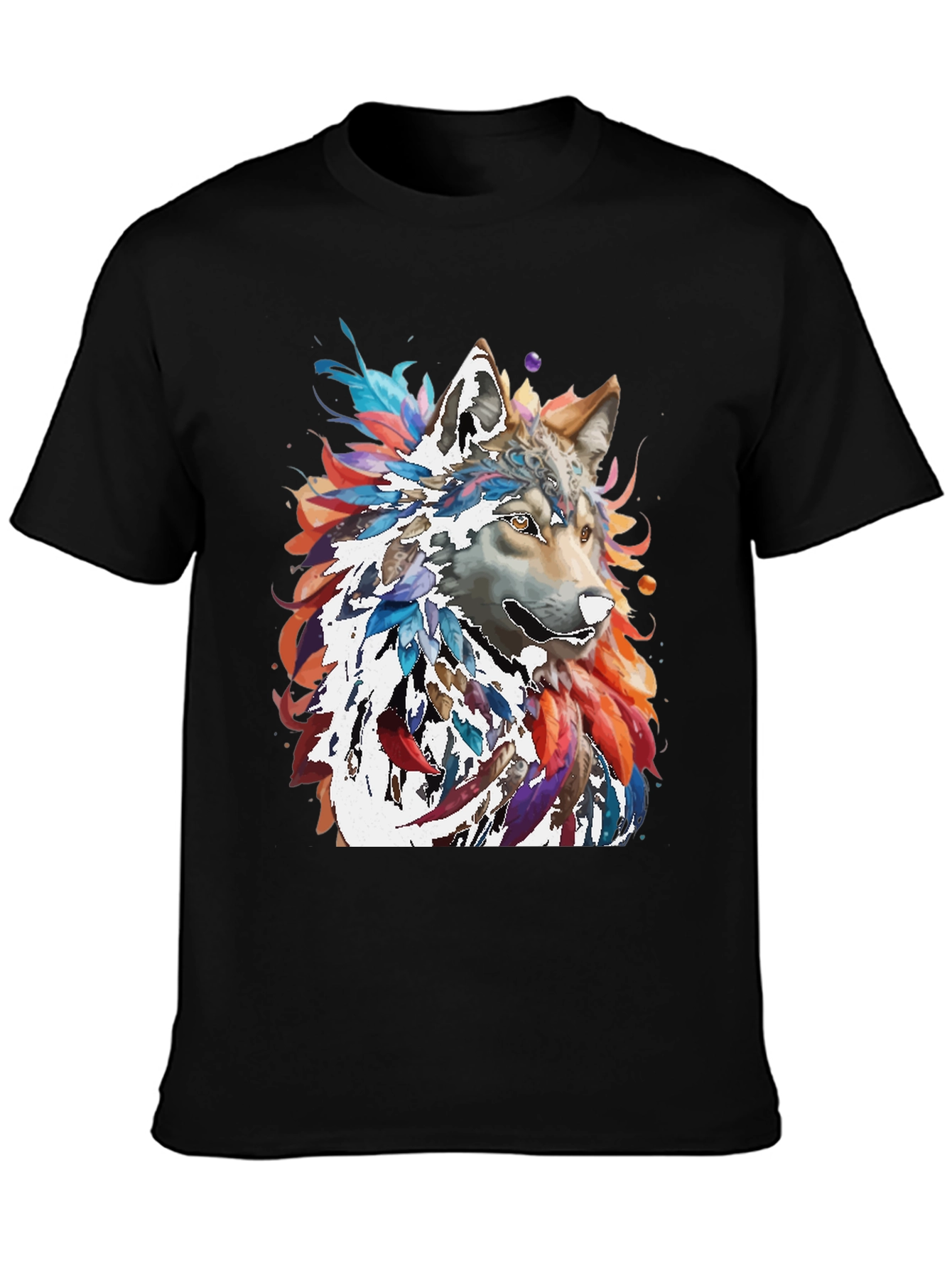 Black Wolf Art Graphic Tee - Men's Black T-Shirt view 3