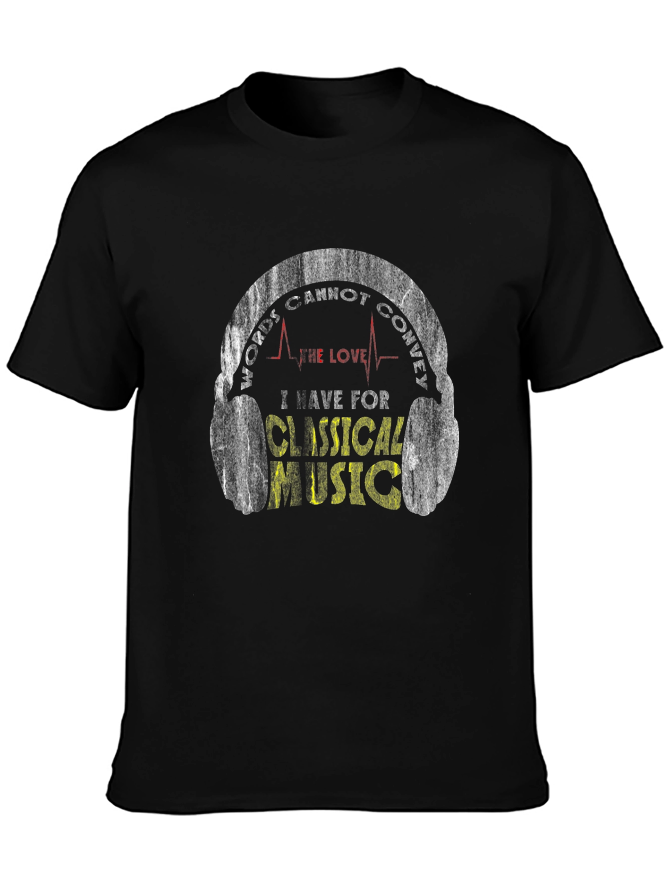 Black Classical Music Lover Graphic Tee - Headphones Design view 3